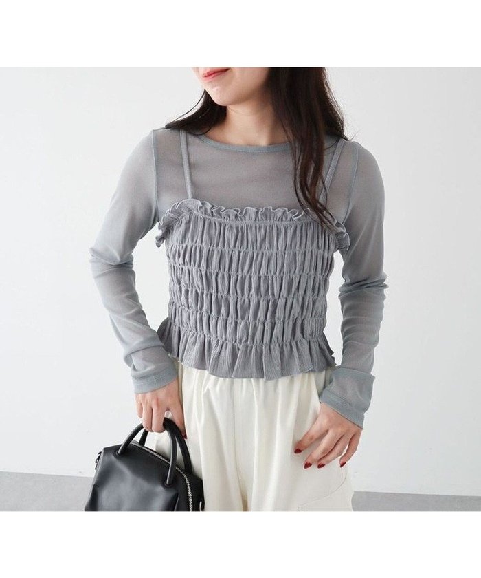 【グリーンパークス/Green Parks】のSET2点 シャーリングビスチェ+メッシュインナー インテリア・キッズ・メンズ・レディースファッション・服の通販 founy(ファニー) https://founy.com/ ファッション Fashion レディースファッション Fashion for Women トップス・カットソー Cut & Sew Tops シャツ・ブラウス・オフィスカジュアル Elegant Blouses & Button-Ups ロングTシャツ・Tシャツ Longline T-Shirts & Tees カットソー・ベーシックTシャツ Cut-and-Sewn Tops / Stretch Tees & Basics ビスチェ Bustiers & Corset Tops / Layered Bustier Style インナー Innerwear カットソー Cut and Sewn Top シャーリング Shirring, Ruched ビスチェ Bustier, Corset Top フィット Fit, Slim Fit フェミニン Feminine, Girly ポケット Pocket, Pocket Detail メッシュ Mesh, Net Fabric A/W・秋冬 Autumn/Winter |ID: prp329100004555845 ipo3291000000033648851