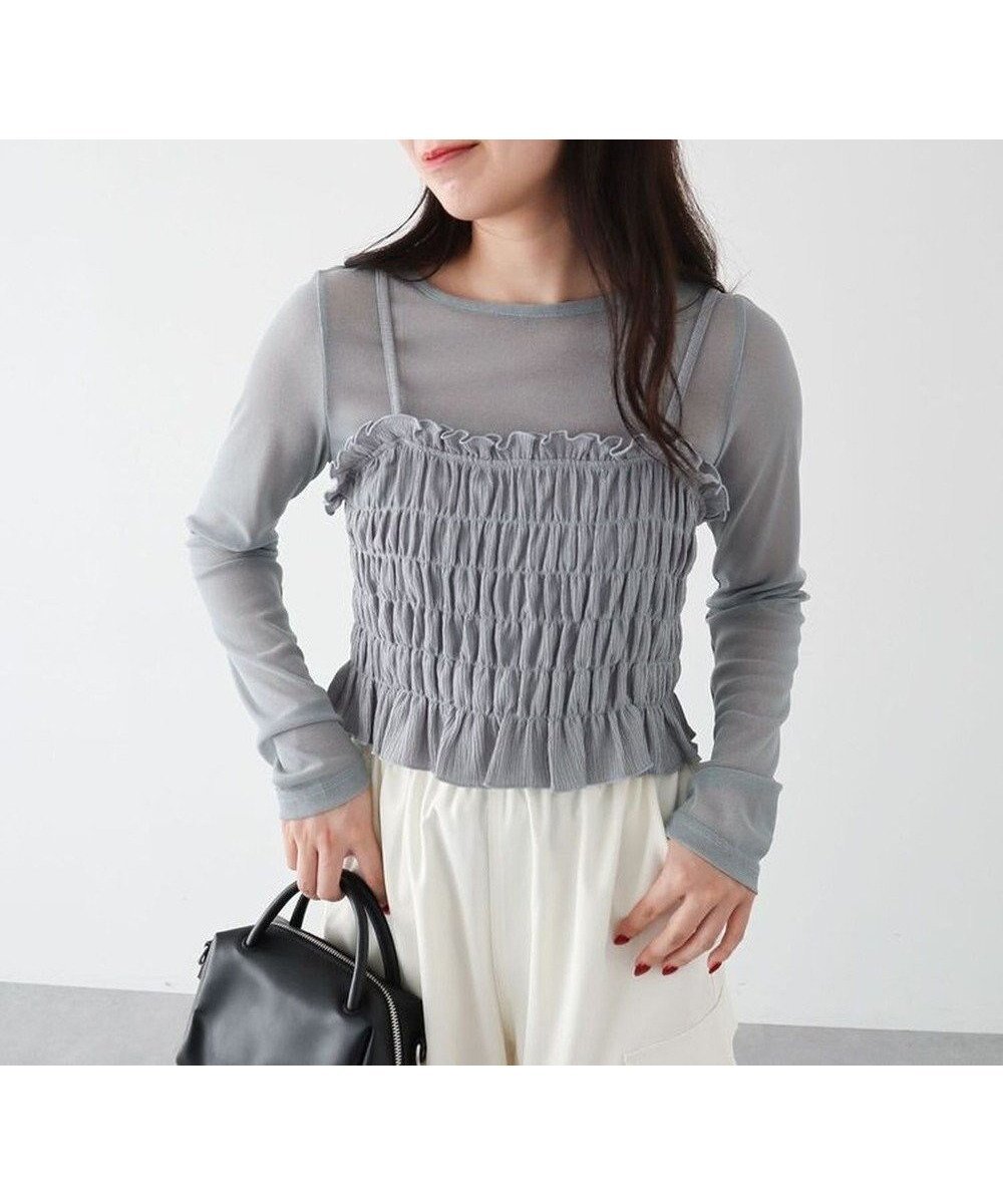 【グリーンパークス/Green Parks】のSET2点 シャーリングビスチェ+メッシュインナー 人気、トレンドファッション・服の通販 founy(ファニー) ファッション Fashion レディースファッション Fashion for Women トップス・カットソー Cut & Sew Tops シャツ・ブラウス・オフィスカジュアル Elegant Blouses & Button-Ups ロングTシャツ・Tシャツ Longline T-Shirts & Tees カットソー・ベーシックTシャツ Cut-and-Sewn Tops / Stretch Tees & Basics ビスチェ Bustiers & Corset Tops / Layered Bustier Style インナー Innerwear カットソー Cut and Sewn Top シャーリング Shirring, Ruched ビスチェ Bustier, Corset Top フィット Fit, Slim Fit フェミニン Feminine, Girly ポケット Pocket, Pocket Detail メッシュ Mesh, Net Fabric A/W・秋冬 Autumn/Winter other-1|ID: prp329100004555845 ipo3291000000033648851