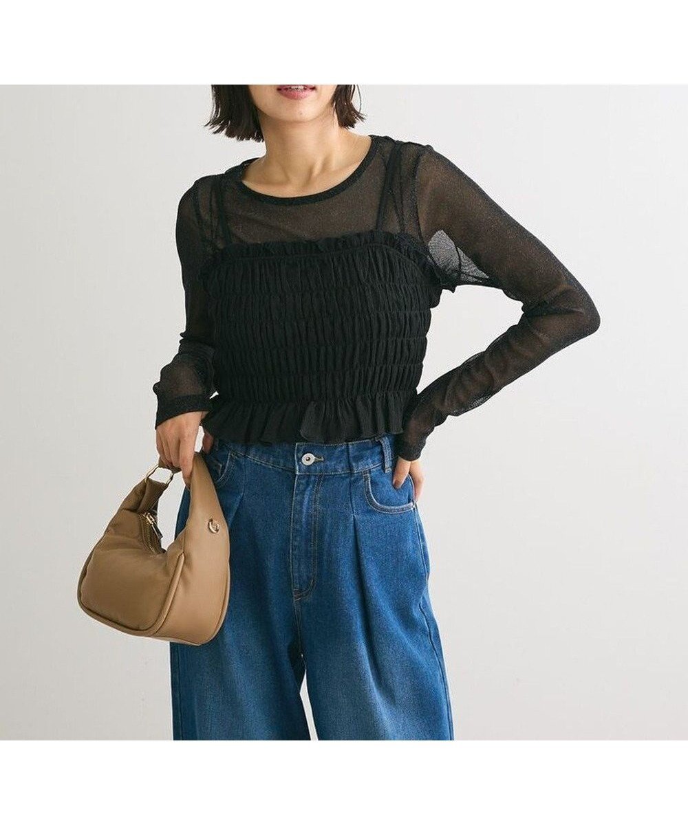 【グリーンパークス/Green Parks】のSET2点 シャーリングビスチェ+メッシュインナー インテリア・キッズ・メンズ・レディースファッション・服の通販 founy(ファニー) ファッション Fashion レディースファッション Fashion for Women トップス・カットソー Cut & Sew Tops シャツ・ブラウス・オフィスカジュアル Elegant Blouses & Button-Ups ロングTシャツ・Tシャツ Longline T-Shirts & Tees カットソー・ベーシックTシャツ Cut-and-Sewn Tops / Stretch Tees & Basics ビスチェ Bustiers & Corset Tops / Layered Bustier Style インナー Innerwear カットソー Cut and Sewn Top シャーリング Shirring, Ruched ビスチェ Bustier, Corset Top フィット Fit, Slim Fit フェミニン Feminine, Girly ポケット Pocket, Pocket Detail メッシュ Mesh, Net Fabric A/W・秋冬 Autumn/Winter Black|ID: prp329100004555845 ipo3291000000033648856