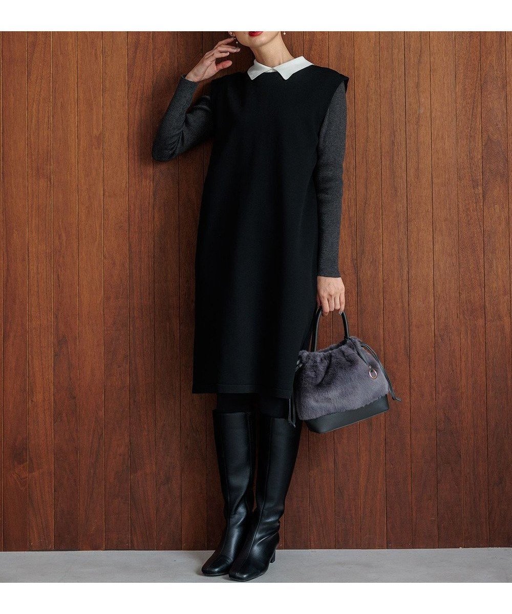 【組曲/KUMIKYOKU】の【WEB限定・2SET】ジャンスカツインセット インテリア・キッズ・メンズ・レディースファッション・服の通販 founy(ファニー) ファッション Fashion レディースファッション Fashion for Women ワンピース Dresses ニットワンピース Knit Dresses インナー Innerwear コクーン Cocoon, Cocoon Silhouette シンプル Simple, Minimal ストレッチ Stretch, Stretchy Fabric ドレス Dress, One-Piece バランス Balance, Style Balance パターン Pattern, Design Print パール Pearl, Pearl Accent フォルム Silhouette, Form リブニット Rib Knit, Ribbed Knit A/W・秋冬 Autumn/Winter エレガント 上品 Elegant チャコール×ブラック系|ID: prp329100004555885 ipo3291000000033672466