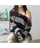【ウィゴー/WEGO】のオフショルメッシュニット グレーボーダー|ID: prp329100004555972 ipo3291000000032200430