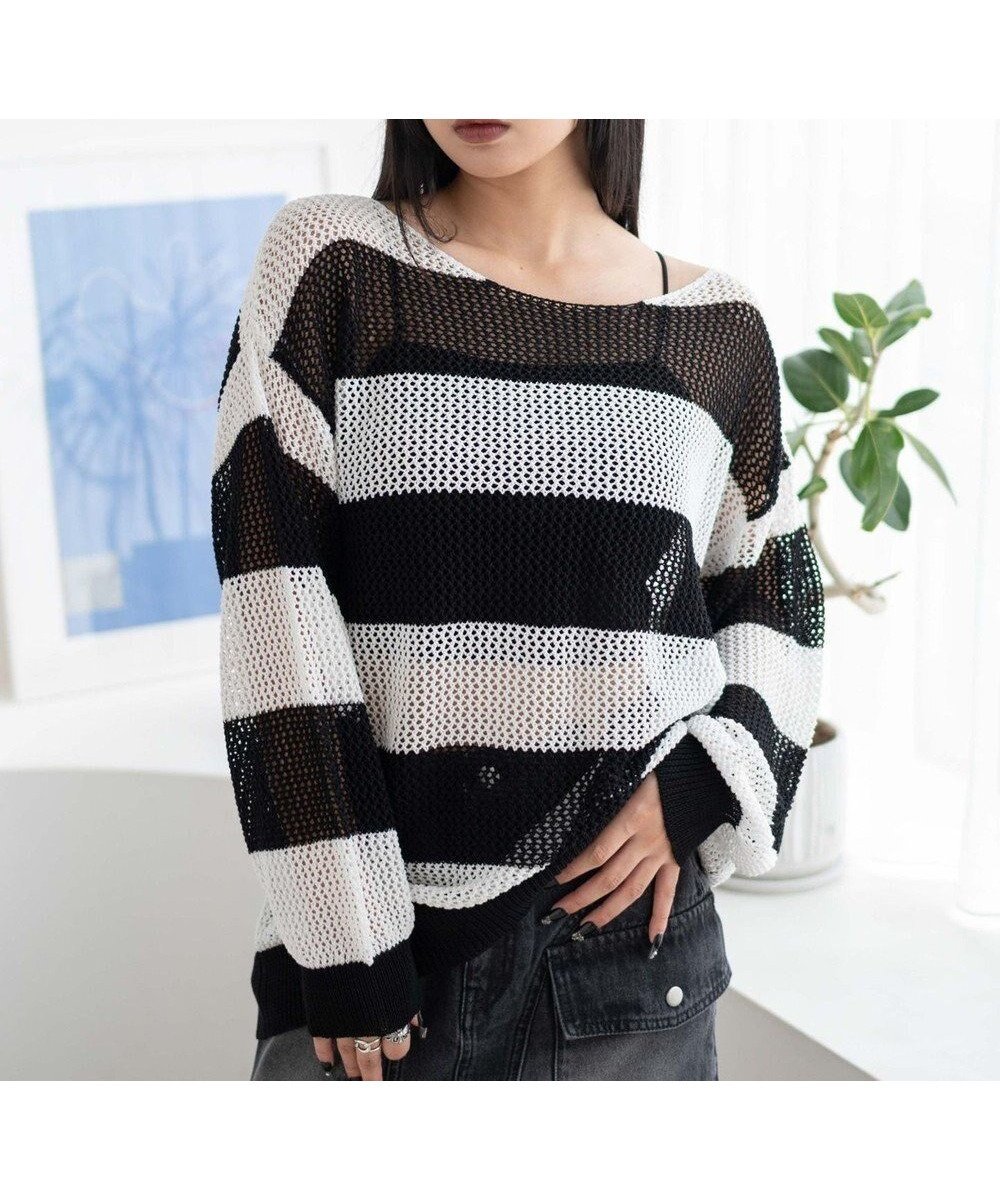 【ウィゴー/WEGO】のオフショルメッシュニット インテリア・キッズ・メンズ・レディースファッション・服の通販 founy(ファニー) 　ファッション　Fashion　レディースファッション　WOMEN　トップス・カットソー　Tops/Tshirt　ニット　Knit Tops　おすすめ　Recommend　インナー　Inner　キャミ　Cami　スマホ　Smartphone　セーター　Sweater　タンク　Tank　トレンド　Trend　ハーフ　Half　ボトム　Bottom　ボーダー　Border　メッシュ　Mesh　ロング　Long　夏　Summer　春　Spring　S/S・春夏　Ss・Spring/Summer　長袖　Long Sleeve　ブラックボーダー|ID: prp329100004555972 ipo3291000000032200434