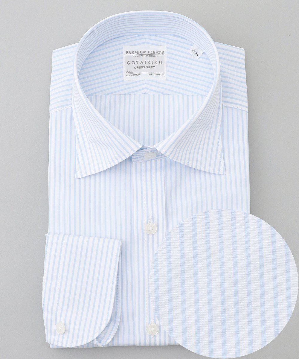 【五大陸/gotairiku / MEN】の【形態安定】PREMIUMPLEATS_セミワイドカラー 通年ドレスシャツ(ストライプ) インテリア・キッズ・メンズ・レディースファッション・服の通販 founy(ファニー) 　ファッション　Fashion　メンズファッション　Men's Style Online　トップス・カットソー　Tops/Tshirt/Men　シャツ　Shirts　ストライプ　Stripe　スーピマ　Supima　ドレス　Dress　レギュラー　Regular　ワイド　Wide　A/W・秋冬　Aw・Autumn/Winter・Fw・Fall-Winter　S/S・春夏　Ss・Spring/Summer　夏　Summer　サックスブルーストライプ|ID: prp329100004556811 ipo3291000000032675070