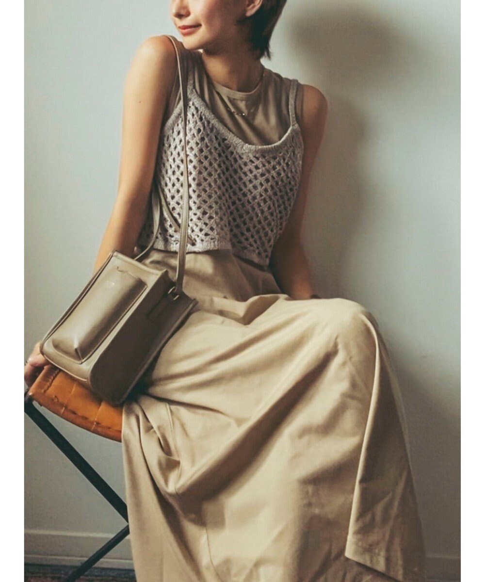 【グリーンパークス/Green Parks】のニットビスチェ付きカットソーワンピース インテリア・キッズ・メンズ・レディースファッション・服の通販 founy(ファニー) 　ファッション　Fashion　レディースファッション　Fashion for Women　ワンピース　Dresses　シンプル　Simple, Minimal　トレンド　Trend, Trending Now　ノースリーブ　Sleeveless, No-Sleeve　ビスチェ　Bustier, Corset Top　ポケット　Pocket, Pocket Detail　モダン　Modern, Contemporary　夏　Summer　春　Spring　S/S・春夏　SS, Spring/Summer, Warm Season　無地　Plain, Solid Color　透かし　Cut-Out, Lacework　Beige|ID: prp329100004556915 ipo3291000000033342778