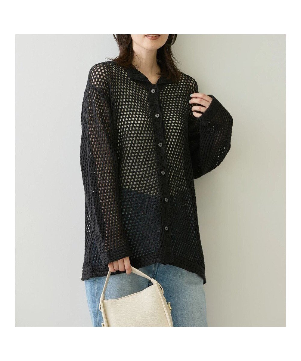 【アメリカンホリック/AMERICAN HOLIC】の透かし編みニットカーディガン インテリア・キッズ・メンズ・レディースファッション・服の通販 founy(ファニー) 　ファッション　Fashion　レディースファッション　Fashion for Women　トップス・カットソー　Cut & Sew Tops　ニット　Knit Tops & Sweaters　カーディガン・羽織り　Layered Style Cardigans　カーディガン　Cardigan, Knitwear　クロシェ　Crochet, Knitted Lace　ショルダー　Shoulder, Shoulder Strap　ドロップ　Drop Shoulder, Dropped Style　ポケット　Pocket, Pocket Detail　エレガント 上品　Elegant　夏　Summer　春　Spring　S/S・春夏　SS, Spring/Summer, Warm Season　透かし　Cut-Out, Lacework　Black|ID: prp329100004557071 ipo3291000000034254041