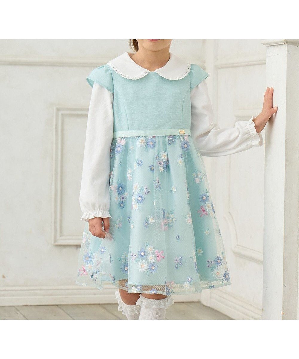 【エニファム/any FAM / KIDS】のフラワー刺繍ワンピース インテリア・キッズ・メンズ・レディースファッション・服の通販 founy(ファニー) 　ファッション　Fashion　キッズファッション　Fashion for Kids　ワンピース　Dresses　おすすめ　Recommended / Our Picks　ガーリー　Girly, Feminine Style　セレモニー　Ceremony　チュール　Tulip, Tulip Motif　フラワー　Flower, Floral　プレート　Plate, Dish　リボン　Ribbon, Bow　エレガント 上品　Elegant　入学式　Entrance Ceremony　夏　Summer　春　Spring　S/S・春夏　SS, Spring/Summer, Warm Season　結婚式　Wedding　ミント|ID: prp329100004557950 ipo3291000000032717630
