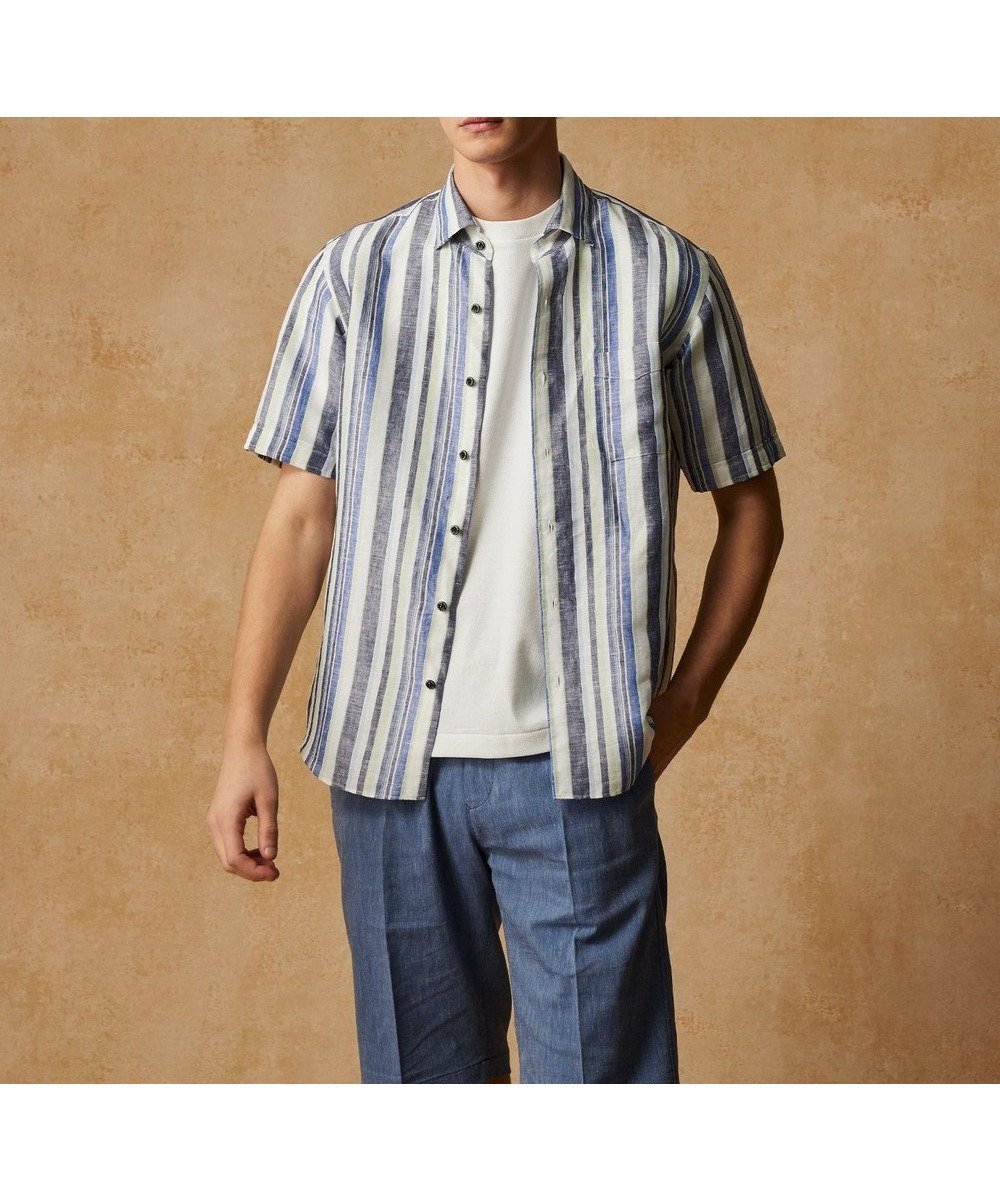 【ジョセフ アブード/JOSEPH ABBOUD / MEN】の【麻100%・軽い・涼しい】 モイスチャーリネンストライプシャツ インテリア・キッズ・メンズ・レディースファッション・服の通販 founy(ファニー) 　ファッション　Fashion　メンズファッション　MEN　トップス・カットソー　Tops/Tshirt/Men　シャツ　Shirts　おすすめ　Recommend　エレガント 上品　Elegant　シャンブレー　Chambray　ジャケット　Jacket　ストライプ　Stripe　ペイズリー　Paisley　ランダム　Random　夏　Summer　春　Spring　S/S・春夏　Ss・Spring/Summer　羽織　Haori　ダルブルー系2|ID: prp329100004557983 ipo3291000000032245605