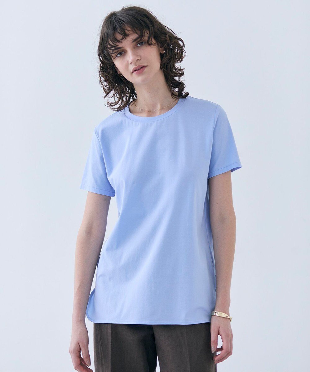 【ベイジ,/BEIGE,】の【洗える】BROIS / 半袖コットンTシャツ インテリア・キッズ・メンズ・レディースファッション・服の通販 founy(ファニー) 　ファッション　Fashion　レディースファッション　Fashion for Women　トップス・カットソー　Cut & Sew Tops　シャツ・ブラウス・オフィスカジュアル　Elegant Blouses & Button-Ups　ロングTシャツ・Tシャツ　Longline T-Shirts & Tees　カットソー・ベーシックTシャツ　Cut-and-Sewn Tops / Stretch Tees & Basics　インナー　Innerwear　洗える　Machine Washable　カットソー　Cut and Sewn Top　カーディガン　Cardigan, Knitwear　シンプル　Simple, Minimal　ジャケット　Jacket, Outerwear　ストレッチ　Stretch, Stretchy Fabric　定番　Standard, Basic Item　ボトム　Bottoms, Lower Wear　半袖　Short Sleeve, Half Sleeve　A/W・秋冬　Autumn/Winter　S/S・春夏　SS, Spring/Summer, Warm Season　夏　Summer　エレガント 上品　Elegant　ビジネス 仕事 通勤　Business / Work / Commuting　Sax|ID: prp329100004557996 ipo3291000000033643693