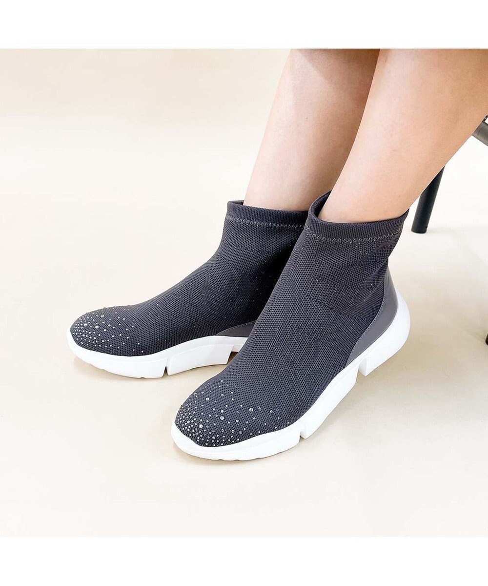 【モード エ ジャコモ/MODE ET JACOMO】のMODE ET JACOMO ハイカットニットスニーカー インテリア・キッズ・メンズ・レディースファッション・服の通販 founy(ファニー) 　ファッション　Fashion　レディースファッション　Ladies' Fashion Online　トップス・カットソー　Tops/Tshirt　ニット　Knit Tops　クール　Cool　シューズ　Shoes　ストーン　Stone　スニーカー　Sneakers　エレガント 上品　Elegant　ビジネス 仕事 通勤　Business　軽量　Lightweight　ダークグレー|ID: prp329100004558150 ipo3291000000032665312