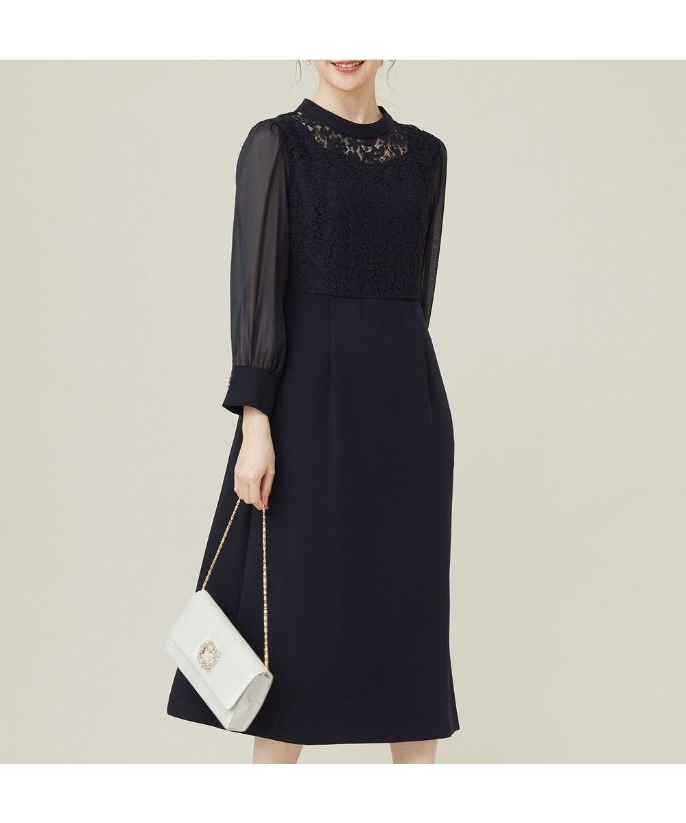 【エニィ スィス/any SiS】の【洗える】Nobleコンビ ドレス インテリア・キッズ・メンズ・レディースファッション・服の通販 founy(ファニー) 　ファッション　Fashion　レディースファッション　Fashion for Women　ワンピース　Dresses　フォーマル・パーティードレス・結婚式用ドレス　Elegant & Casual Dresses　洗える　Machine Washable　ギャザー　Gathered, Ruffled　クラシカル　Classical, Vintage-Inspired　コンビ　Combo, Combination Style　切替　Switching, Contrast Panel　シアー　Sheer, See-Through　シフォン　Chiffon, Lightweight Fabric　スリット　Slit, Slit Detail　ダブル　Double, Double-Breasted　ドレス　Dress, One-Piece　ハンカチ　Handkerchief, Hanky　バランス　Balance, Style Balance　パール　Pearl, Pearl Accent　ポケット　Pocket, Pocket Detail　モチーフ　Motif, Design Theme　ラッセル　Raschel, Raschel Lace　レース　Lace, Lace Fabric　A/W・秋冬　Autumn/Winter　エレガント 上品　Elegant　結婚式　Wedding　ネイビー|ID: prp329100004558425 ipo3291000000033679945
