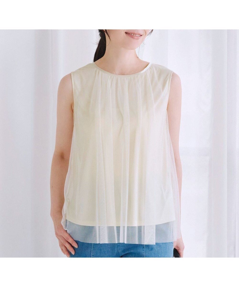 【ティアクラッセ/Tiaclasse】の【洗える】チュールレースノースリーブトップス 人気、トレンドファッション・服の通販 founy(ファニー) 　ファッション　Fashion　レディースファッション　Fashion for Women　トップス・カットソー　Cut & Sew Tops　キャミソール&ノースリーブ　Camisoles & Sleeveless Tops　シャツ・ブラウス・オフィスカジュアル　Elegant Blouses & Button-Ups　ギャザー　Gathered, Ruffled　シアー　Sheer, See-Through　シューズ　Shoes, Footwear　チュニック　Tunic, Long Top　チュール　Tulip, Tulip Motif　トレンド　Trend, Trending Now　ドッキング　Docking, Mixed Material　ポケット　Pocket, Pocket Detail　レース　Lace, Lace Fabric　再入荷　Restock / Back in Stock　夏　Summer　新作・新入荷　New Arrivals / New In　春　Spring　S/S・春夏　SS, Spring/Summer, Warm Season　洗える　Machine Washable　 other-1|ID: prp329100004558871 ipo3291000000032696615