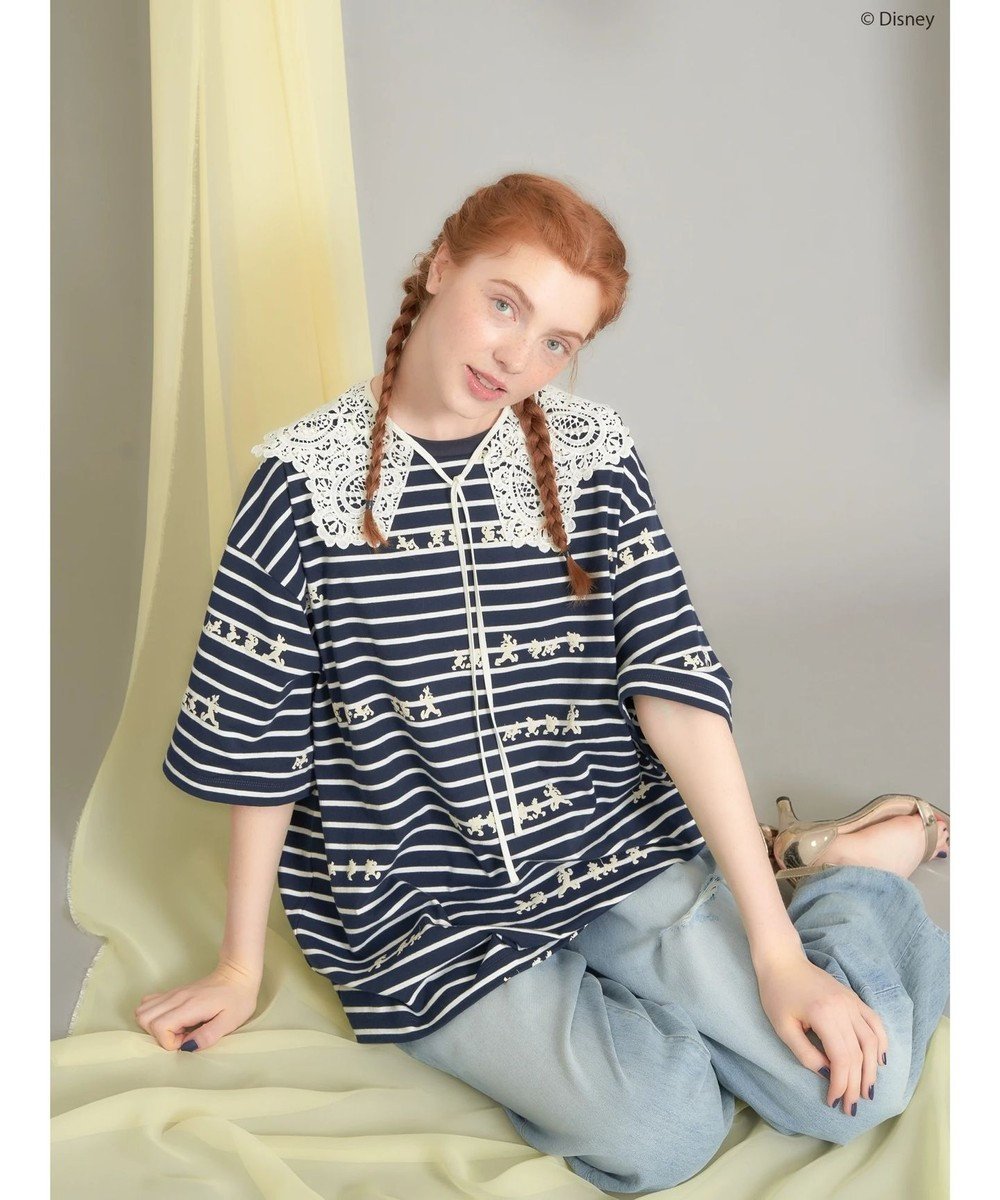 【アメリカンホリック/AMERICAN HOLIC】の発砲プリントボーダーTシャツ/Disney インテリア・キッズ・メンズ・レディースファッション・服の通販 founy(ファニー) 　ファッション　Fashion　レディースファッション　Fashion for Women　トップス・カットソー　Cut & Sew Tops　シャツ・ブラウス・オフィスカジュアル　Elegant Blouses & Button-Ups　ロングTシャツ・Tシャツ　Longline T-Shirts & Tees　カットソー・ベーシックTシャツ　Cut-and-Sewn Tops / Stretch Tees & Basics　カットソー　Cut and Sewn Top　キャラクター　Character, Licensed Characters　プリント　Print, Printed Pattern　ベーシック　Basic, Essential　ボーダー　Border, Stripe　夏　Summer　春　Spring　S/S・春夏　SS, Spring/Summer, Warm Season　Border Navy|ID: prp329100004558985 ipo3291000000033659104
