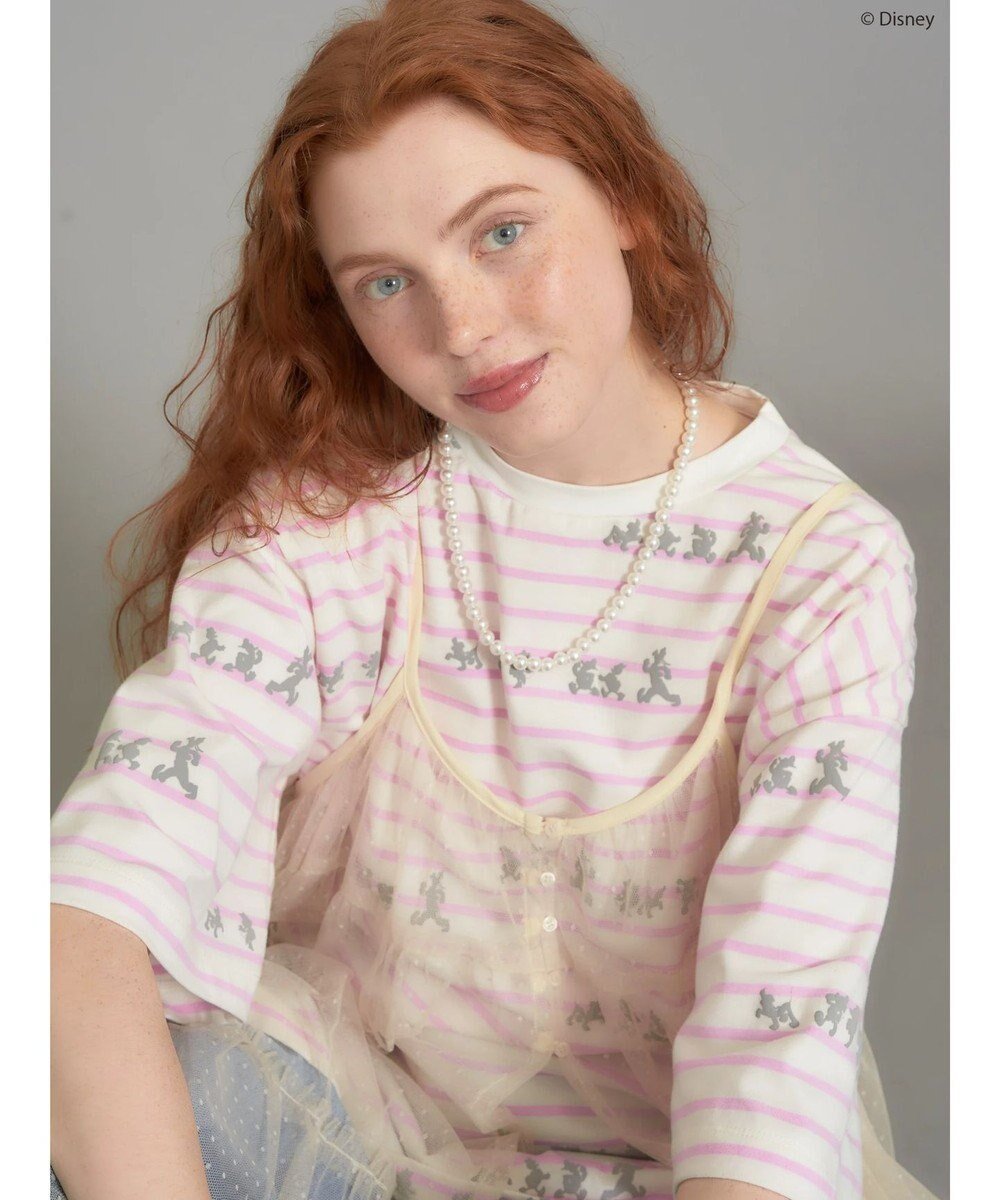 【アメリカンホリック/AMERICAN HOLIC】の発砲プリントボーダーTシャツ/Disney インテリア・キッズ・メンズ・レディースファッション・服の通販 founy(ファニー) 　ファッション　Fashion　レディースファッション　Fashion for Women　トップス・カットソー　Cut & Sew Tops　シャツ・ブラウス・オフィスカジュアル　Elegant Blouses & Button-Ups　ロングTシャツ・Tシャツ　Longline T-Shirts & Tees　カットソー・ベーシックTシャツ　Cut-and-Sewn Tops / Stretch Tees & Basics　カットソー　Cut and Sewn Top　キャラクター　Character, Licensed Characters　プリント　Print, Printed Pattern　ベーシック　Basic, Essential　ボーダー　Border, Stripe　夏　Summer　春　Spring　S/S・春夏　SS, Spring/Summer, Warm Season　Border Pink|ID: prp329100004558985 ipo3291000000033659105