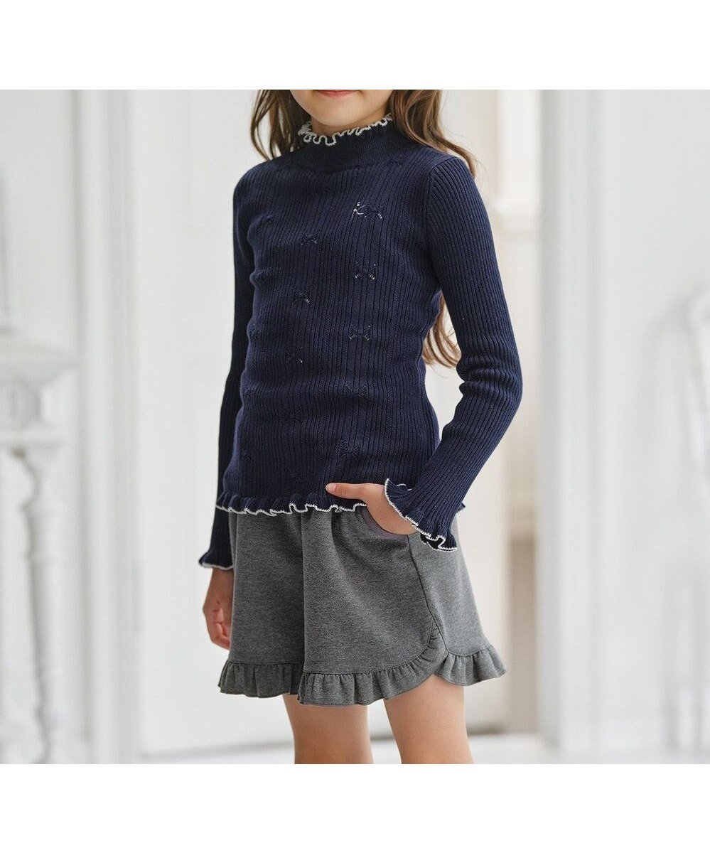 【組曲 / KIDS/KUMIKYOKU】の【110-140㎝】リブニット インテリア・キッズ・メンズ・レディースファッション・服の通販 founy(ファニー) ファッション Fashion キッズファッション Fashion for Kids トップス・カットソー Cut & Sew Tops インナー Innerwear セーター Sweater, Knitwear タートルネック Turtleneck, High Neck フリル Frill, Ruffle リブニット Rib Knit, Ribbed Knit リボン Ribbon, Bow エレガント 上品 Elegant 定番 Standard, Basic Item A/W・秋冬 Autumn/Winter 透かし Cut-Out, Lacework ネイビー×オフ系|ID: prp329100004559174 ipo3291000000034198754