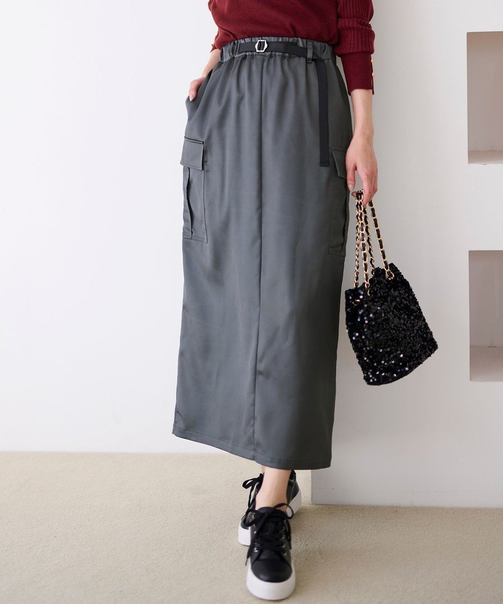【エニィ スィス/any SiS】の【WEB・一部店舗限定】サテンカーゴ スカート インテリア・キッズ・メンズ・レディースファッション・服の通販 founy(ファニー) ファッション Fashion レディースファッション Fashion for Women スカート Skirts 秋 Autumn サテン Satin, Glossy Fabric ストレッチ Stretch, Stretchy Fabric トレンド Trend, Trending Now ビンテージ Vintage, Retro Style フラット Flat, Flat Shoes フラップ Flap, Flap Pocket ポケット Pocket, Pocket Detail 半袖 Short Sleeve, Half Sleeve A/W・秋冬 Autumn/Winter グレー|ID: prp329100004559364 ipo3291000000034308463