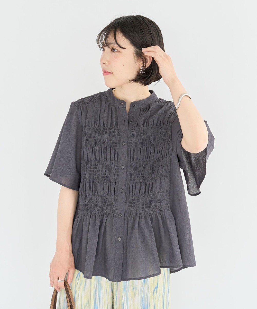 【グリーンパークス/Green Parks】のSET2点マジョリカシャーリングブラウス+タンク インテリア・キッズ・メンズ・レディースファッション・服の通販 founy(ファニー) 　ファッション　Fashion　レディースファッション　Fashion for Women　トップス・カットソー　Cut & Sew Tops　シャツ・ブラウス・オフィスカジュアル　Elegant Blouses & Button-Ups　おすすめ　Recommended / Our Picks　インナー　Innerwear　シャーリング　Shirring, Ruched　タンク　Tank Top, Sleeveless Top　フロント　Front, Front Design　プリーツ　Pleats, Pleated　ボトム　Bottoms, Lower Wear　ポケット　Pocket, Pocket Detail　夏　Summer　春　Spring　S/S・春夏　SS, Spring/Summer, Warm Season　Charcoal Gray|ID: prp329100004559802 ipo3291000000032417204