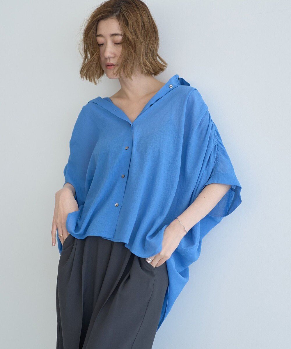 【イェッカ ヴェッカ/YECCA VECCA】のドライタッチシアーバックギャザーシャツ インテリア・キッズ・メンズ・レディースファッション・服の通販 founy(ファニー) 　ファッション　Fashion　レディースファッション　Ladies' Fashion Online　トップス・カットソー　Tops/Tshirt　シャツ/ブラウス　Shirts/Blouses　おすすめ　Recommend　ギャザー　Gather　シアー　Sheer　ボトム　Bottom　ポケット　Pocket　今季　This Season　夏　Summer　春　Spring　S/S・春夏　Ss・Spring/Summer　羽織　Haori　Blue|ID: prp329100004559839 ipo3291000000032340035