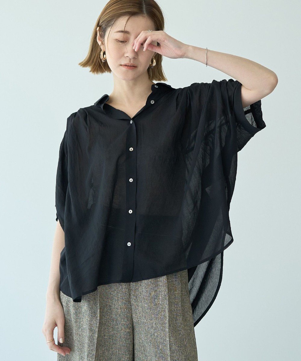 【イェッカ ヴェッカ/YECCA VECCA】のドライタッチシアーバックギャザーシャツ インテリア・キッズ・メンズ・レディースファッション・服の通販 founy(ファニー) 　ファッション　Fashion　レディースファッション　Ladies' Fashion Online　トップス・カットソー　Tops/Tshirt　シャツ/ブラウス　Shirts/Blouses　おすすめ　Recommend　ギャザー　Gather　シアー　Sheer　ボトム　Bottom　ポケット　Pocket　今季　This Season　夏　Summer　春　Spring　S/S・春夏　Ss・Spring/Summer　羽織　Haori　Black|ID: prp329100004559839 ipo3291000000032340037