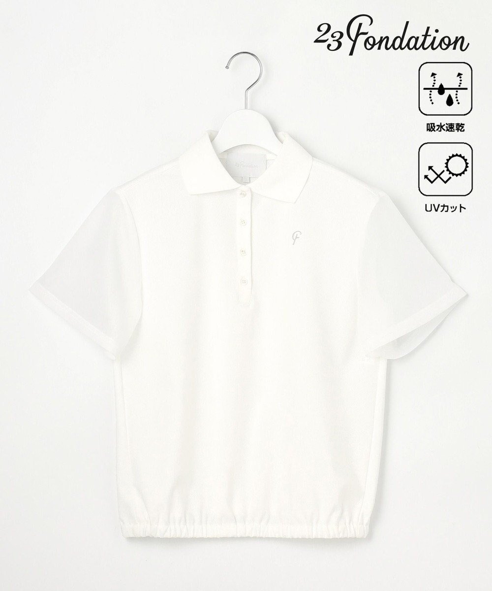 【23区 ゴルフ/NIJYUSANKU GOLF】の【23Fondation/WOMEN】シアー袖 ニットポロ 人気、トレンドファッション・服の通販 founy(ファニー) 　ファッション　Fashion　レディースファッション　Ladies' Fashion Online　トップス・カットソー　Tops/Tshirt　ニット　Knit Tops　シャツ/ブラウス　Shirts/Blouses　ポロシャツ　Polo Shirts　オーガンジー　Organdy　シアー　Sheer　ストレッチ　Stretch　トレンド　Trend　ドッキング　Docking　ポロシャツ　Polo Shirt　メッシュ　Mesh　エレガント 上品　Elegant　夏　Summer　春　Spring　S/S・春夏　Ss・Spring/Summer　 other-1|ID: prp329100004559997 ipo3291000000032650427