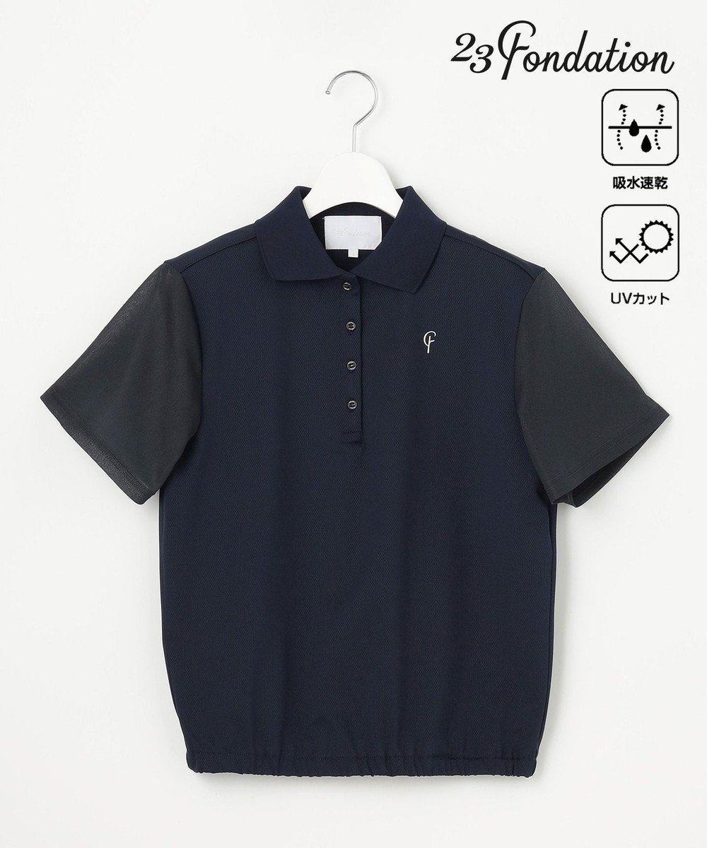 【23区 ゴルフ/NIJYUSANKU GOLF】の【23Fondation/WOMEN】シアー袖 ニットポロ インテリア・キッズ・メンズ・レディースファッション・服の通販 founy(ファニー) 　ファッション　Fashion　レディースファッション　Ladies' Fashion Online　トップス・カットソー　Tops/Tshirt　ニット　Knit Tops　シャツ/ブラウス　Shirts/Blouses　ポロシャツ　Polo Shirts　オーガンジー　Organdy　シアー　Sheer　ストレッチ　Stretch　トレンド　Trend　ドッキング　Docking　ポロシャツ　Polo Shirt　メッシュ　Mesh　エレガント 上品　Elegant　夏　Summer　春　Spring　S/S・春夏　Ss・Spring/Summer　ネイビー系|ID: prp329100004559997 ipo3291000000032650429