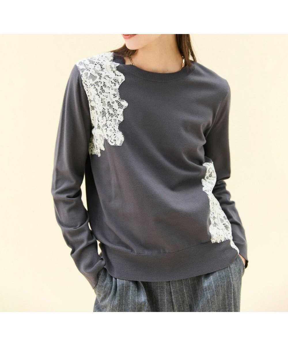【ベイジ,/BEIGE,】の【ご好評により新色追加!洗える】WILLOW / アシンメトリーレースクルーネックニット インテリア・キッズ・メンズ・レディースファッション・服の通販 founy(ファニー) ファッション Fashion レディースファッション Fashion for Women トップス・カットソー Cut & Sew Tops ニット Knit Tops & Sweaters カッティング Cutting Detail ストレッチ Stretch, Stretchy Fabric セーター Sweater, Knitwear デニム Denim, Jeans Material レース Lace, Lace Fabric エレガント 上品 Elegant ビジネス 仕事 通勤 Business / Work / Commuting 洗える Machine Washable A/W・秋冬 Autumn/Winter Warm Gray ×Off White|ID: prp329100004560684 ipo3291000000034093075