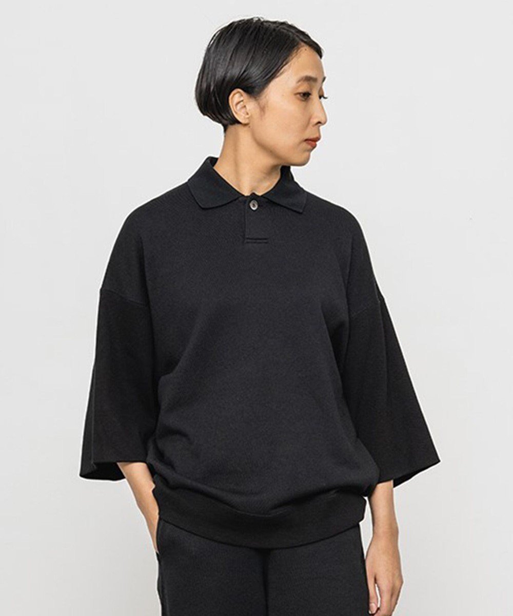 【ハーグ/HAAG】の【スマイルコットン使用/肌に優しい】HALF SLEEVE SWEAT POLO SHIRTS ポロシャツ インテリア・キッズ・メンズ・レディースファッション・服の通販 founy(ファニー) 　ファッション　Fashion　レディースファッション　WOMEN　トップス・カットソー　Tops/Tshirt　シャツ/ブラウス　Shirts/Blouses　パーカ　Sweats　ロング / Tシャツ　T-Shirts　ポロシャツ　Polo Shirts　スウェット　Sweat　カットソー　Cut and Sewn　春　Spring　カシミヤ　Cashmere　カットソー　Cut And Sew　吸水　Water Absorption　ショルダー　Shoulder　タンブラー　Tumbler　ドロップ　Drop　バランス　Balance　パターン　Pattern　ポロシャツ　Polo Shirt　ワイド　Wide　S/S・春夏　Ss・Spring/Summer　おすすめ　Recommend　夏　Summer　ブラック|ID: prp329100004560735 ipo3291000000032246484