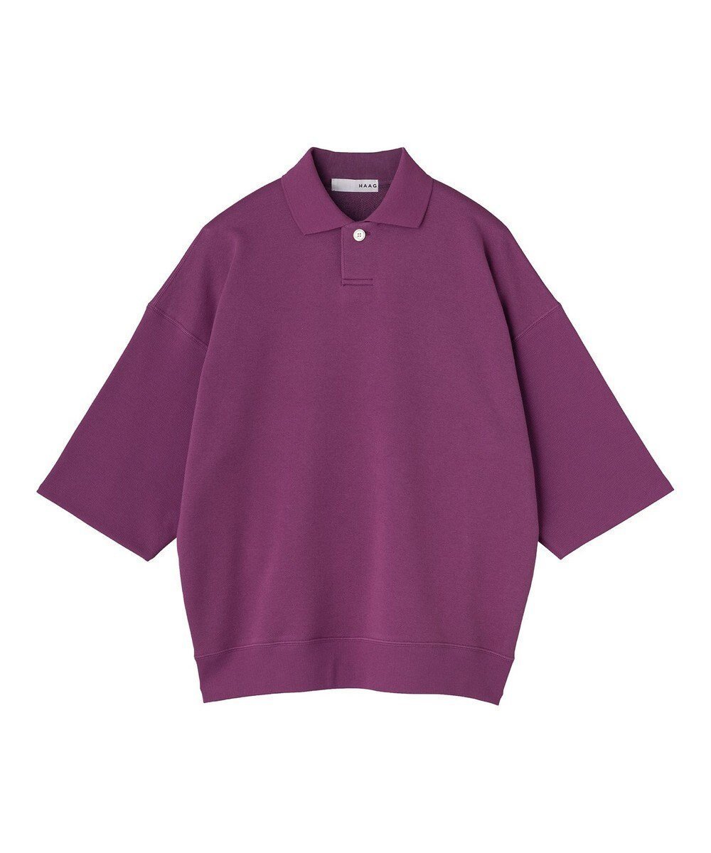 【ハーグ/HAAG】の【スマイルコットン使用/肌に優しい】HALF SLEEVE SWEAT POLO SHIRTS ポロシャツ インテリア・キッズ・メンズ・レディースファッション・服の通販 founy(ファニー) 　ファッション　Fashion　レディースファッション　WOMEN　トップス・カットソー　Tops/Tshirt　シャツ/ブラウス　Shirts/Blouses　パーカ　Sweats　ロング / Tシャツ　T-Shirts　ポロシャツ　Polo Shirts　スウェット　Sweat　カットソー　Cut and Sewn　春　Spring　カシミヤ　Cashmere　カットソー　Cut And Sew　吸水　Water Absorption　ショルダー　Shoulder　タンブラー　Tumbler　ドロップ　Drop　バランス　Balance　パターン　Pattern　ポロシャツ　Polo Shirt　ワイド　Wide　S/S・春夏　Ss・Spring/Summer　おすすめ　Recommend　夏　Summer　パープル|ID: prp329100004560735 ipo3291000000032246486