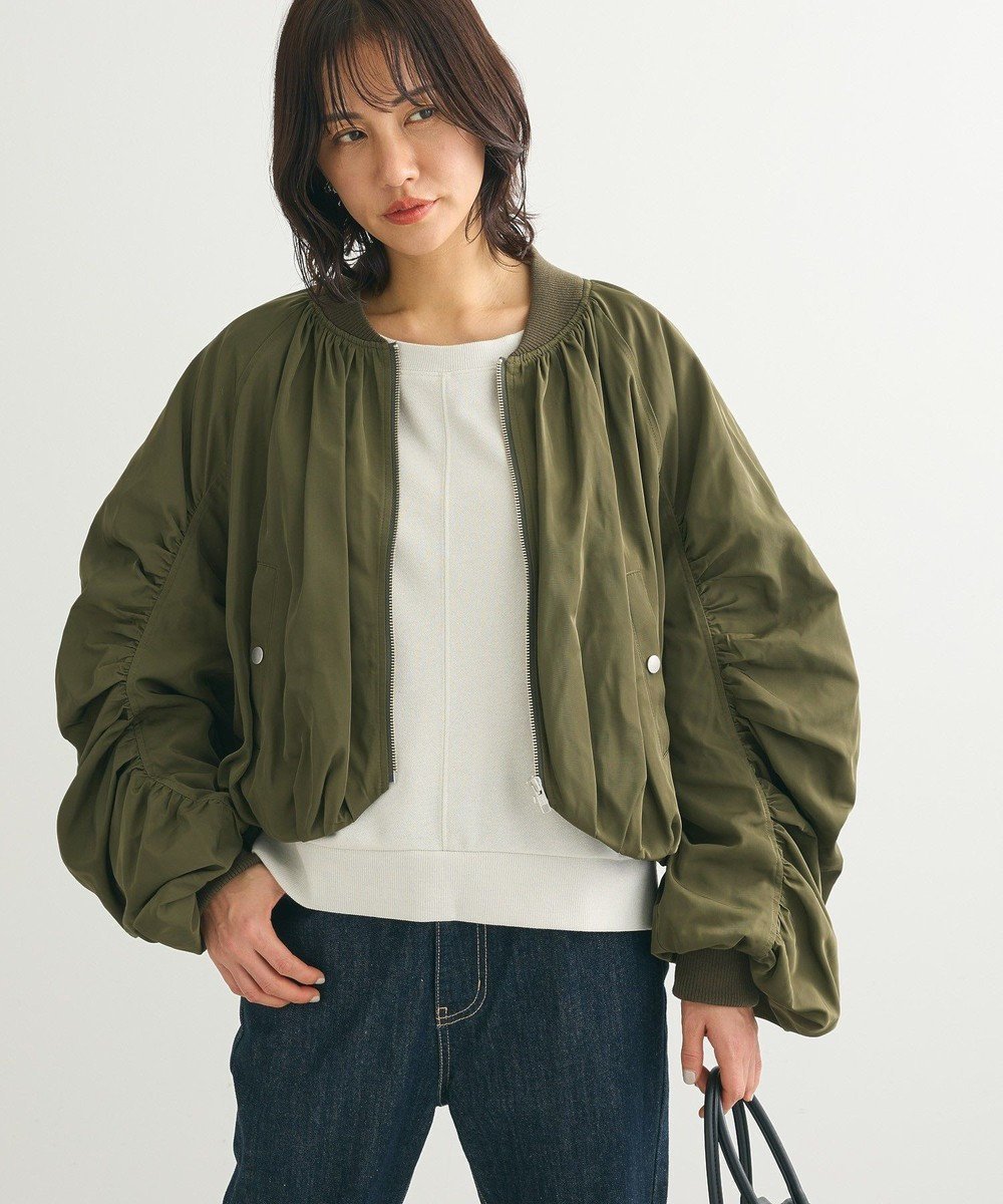 【グリーンパークス/Green Parks】の・SUGAR SPOON ボリュームギャザーMA-1 インテリア・キッズ・メンズ・レディースファッション・服の通販 founy(ファニー) 　ファッション　Fashion　レディースファッション　Fashion for Women　アウター　Coat / Outerwear Collection　レディースジャケット・軽アウター　Jackets　ブルゾンジャケット・スポーティアウター　Blouson Jackets　MA-1ジャケット　MA-1 Bomber Jackets / Flight Jackets　ギャザー　Gathered, Ruffled　コンパクト　Compact, Small Size　ジャケット　Jacket, Outerwear　フェミニン　Feminine, Girly　フォルム　Silhouette, Form　ブルゾン　Blouson, Bomber Jacket　ポケット　Pocket, Pocket Detail　ミリタリー　Military, Army Style　夏　Summer　春　Spring　S/S・春夏　SS, Spring/Summer, Warm Season　Khaki|ID: prp329100004560847 ipo3291000000032580721
