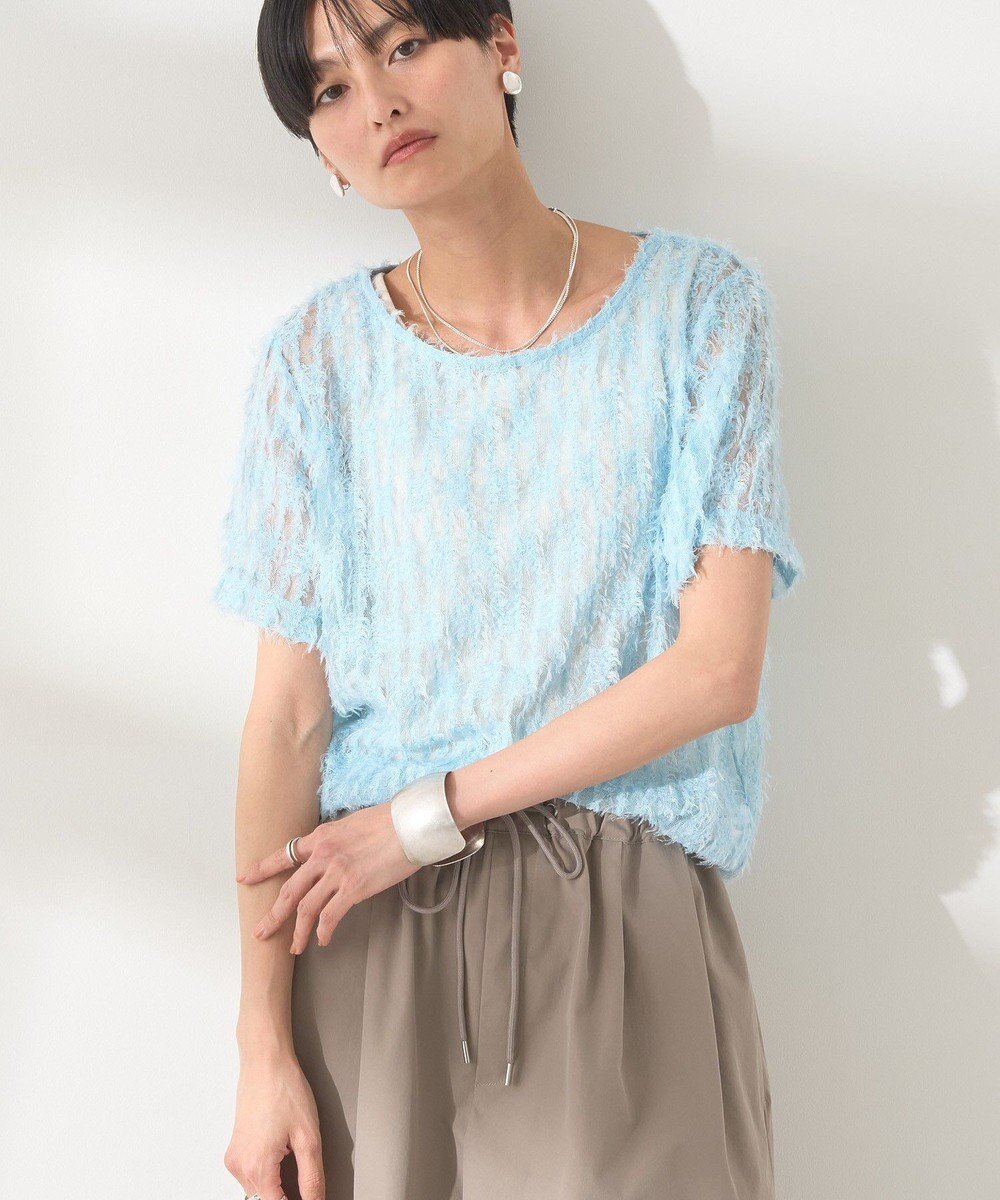【アメリカンホリック/AMERICAN HOLIC】のチュールフリンジシアーTシャツ インテリア・キッズ・メンズ・レディースファッション・服の通販 founy(ファニー) 　ファッション　Fashion　レディースファッション　Fashion for Women　トップス・カットソー　Cut & Sew Tops　シャツ・ブラウス・オフィスカジュアル　Elegant Blouses & Button-Ups　ロングTシャツ・Tシャツ　Longline T-Shirts & Tees　カットソー・ベーシックTシャツ　Cut-and-Sewn Tops / Stretch Tees & Basics　インナー　Innerwear　カットソー　Cut and Sewn Top　シアー　Sheer, See-Through　チュール　Tulip, Tulip Motif　フェザー　Feather, Feather Detail　ボトム　Bottoms, Lower Wear　ポケット　Pocket, Pocket Detail　夏　Summer　春　Spring　S/S・春夏　SS, Spring/Summer, Warm Season　Light Blue|ID: prp329100004560987 ipo3291000000033534550