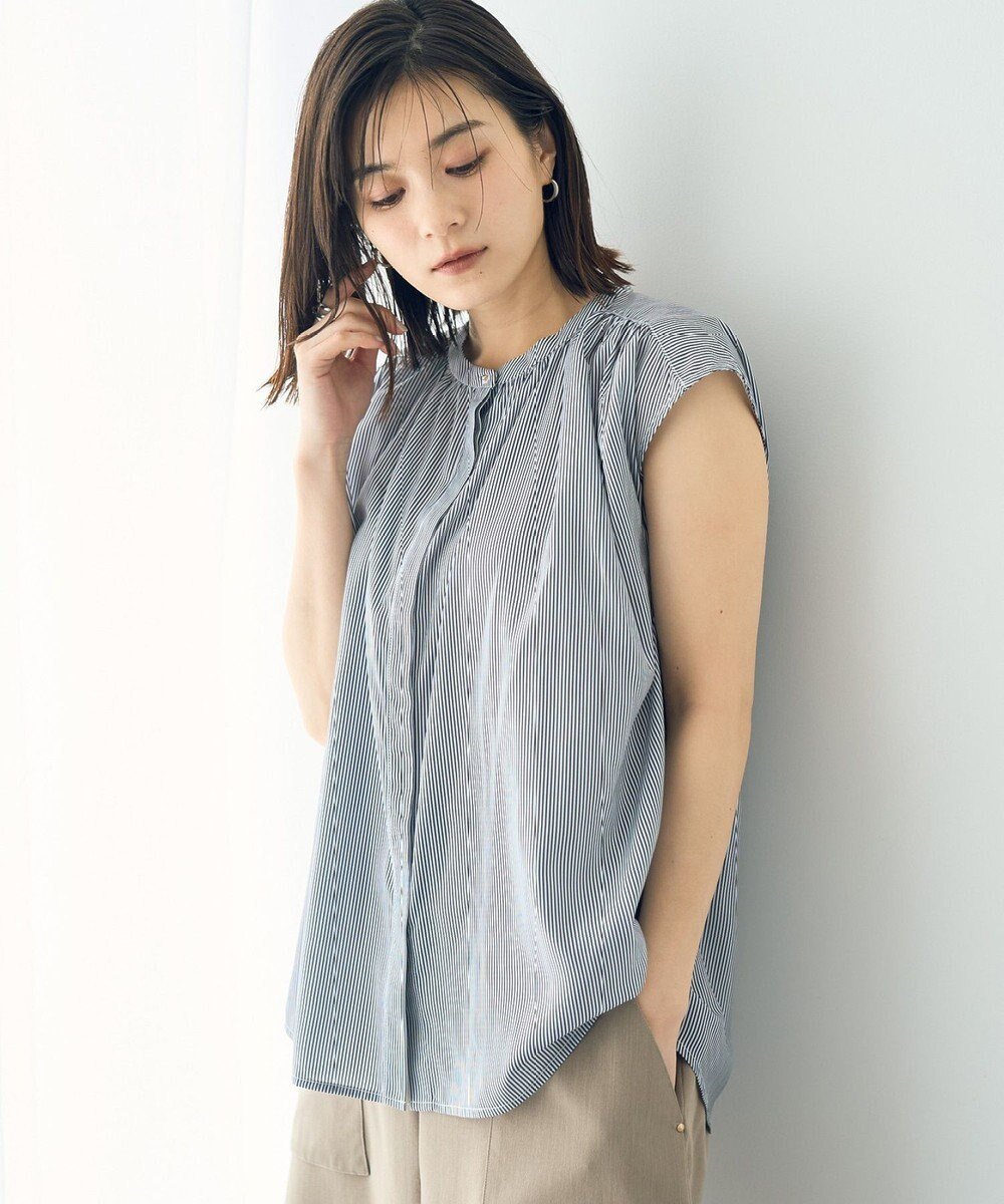 【イェッカ ヴェッカ/YECCA VECCA】のフレンチスリーブギャザーブラウス インテリア・キッズ・メンズ・レディースファッション・服の通販 founy(ファニー) 　ファッション　Fashion　レディースファッション　Fashion for Women　トップス・カットソー　Cut & Sew Tops　シャツ・ブラウス・オフィスカジュアル　Elegant Blouses & Button-Ups　おすすめ　Recommended / Our Picks　ギャザー　Gathered, Ruffled　シンプル　Simple, Minimal　スリーブ　Sleeve, Long Sleeve / Short Sleeve　フェミニン　Feminine, Girly　フレンチ　French, French Style　ポケット　Pocket, Pocket Detail　ロング　Long, Long-Length　夏　Summer　春　Spring　S/S・春夏　SS, Spring/Summer, Warm Season　Stripe|ID: prp329100004561035 ipo3291000000032765415