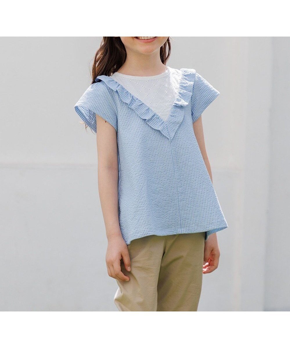 【組曲 / KIDS/KUMIKYOKU】の【110-140㎝】サッカーストライプ ブラウス 人気、トレンドファッション・服の通販 founy(ファニー) 　ファッション　Fashion　キッズファッション　KIDS Children’s Clothing　トップス・カットソー　Tops/Tees/Kids　カットソー　Cut And Sew　サッカー　Soccer　ジャージー　Jersey　ストライプ　Stripe　ストレッチ　Stretch　フリル　Frills　ヨーク　Yoke　レース　Race　エレガント 上品　Elegant　夏　Summer　春　Spring　S/S・春夏　Ss・Spring/Summer　 other-1|ID: prp329100004562113 ipo3291000000032616369