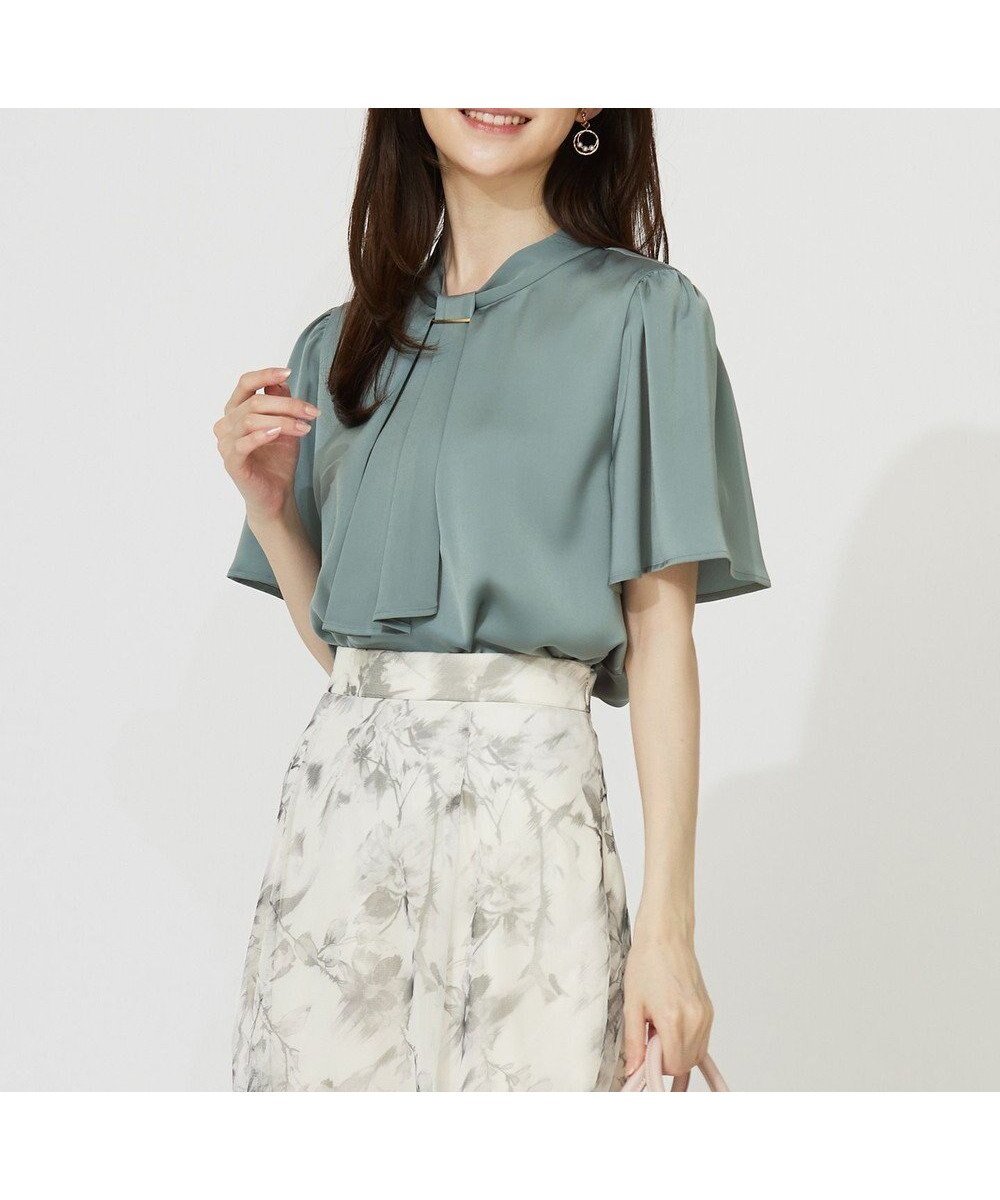 【エニィ スィス/any SiS】の【洗える】4WAY半袖 ボウブラウス インテリア・キッズ・メンズ・レディースファッション・服の通販 founy(ファニー) 　ファッション　Fashion　レディースファッション　Fashion for Women　トップス・カットソー　Cut & Sew Tops　シャツ・ブラウス・オフィスカジュアル　Elegant Blouses & Button-Ups　エレガント 上品　Elegant　サテン　Satin, Glossy Fabric　シンプル　Simple, Minimal　フロント　Front, Front Design　メタル　Metal, Metal Parts　人気　Popular, Best Seller　半袖　Short Sleeve, Half Sleeve　夏　Summer　新作・新入荷　New Arrivals / New In　春　Spring　S/S・春夏　SS, Spring/Summer, Warm Season　洗える　Machine Washable　ビジネス 仕事 通勤　Business / Work / Commuting　スモーキーミント|ID: prp329100004562455 ipo3291000000036295322