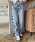 【ウィゴー/WEGO】の【MLサイズ展開】ハートサイドラインストレートパンツ デニム淡色|ID: prp329100004563038 ipo3291000000032265628