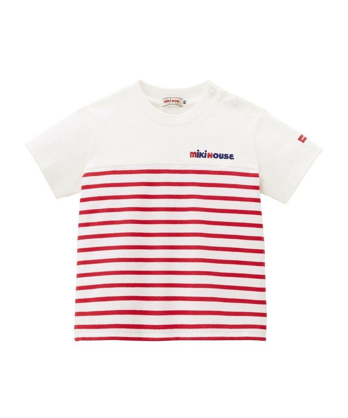 【ミキハウスホットビスケッツ/MIKI HOUSE HOT BISCUITS / KIDS】の【80-150cm】【ミキハウス】 ボーダー半袖Tシャツ インテリア・キッズ・メンズ・レディースファッション・服の通販 founy(ファニー) https://founy.com/ ファッション Fashion キッズファッション Fashion for Kids トップス・カットソー Cut & Sew Tops カットソー Cut and Sewn Top ボーダー Border, Stripe 人気 Popular, Best Seller 半袖 Short Sleeve, Half Sleeve 吸水 Absorbent, Quick-Dry 夏 Summer 春 Spring S/S・春夏 SS, Spring/Summer, Warm Season |ID: prp329100004563719 ipo3291000000032745859