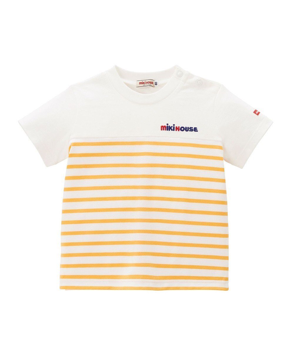 【ミキハウスホットビスケッツ/MIKI HOUSE HOT BISCUITS / KIDS】の【80-150cm】【ミキハウス】 ボーダー半袖Tシャツ インテリア・キッズ・メンズ・レディースファッション・服の通販 founy(ファニー) 　ファッション　Fashion　キッズファッション　Fashion for Kids　トップス・カットソー　Cut & Sew Tops　カットソー　Cut and Sewn Top　ボーダー　Border, Stripe　人気　Popular, Best Seller　半袖　Short Sleeve, Half Sleeve　吸水　Absorbent, Quick-Dry　夏　Summer　春　Spring　S/S・春夏　SS, Spring/Summer, Warm Season　黄|ID: prp329100004563719 ipo3291000000032745862
