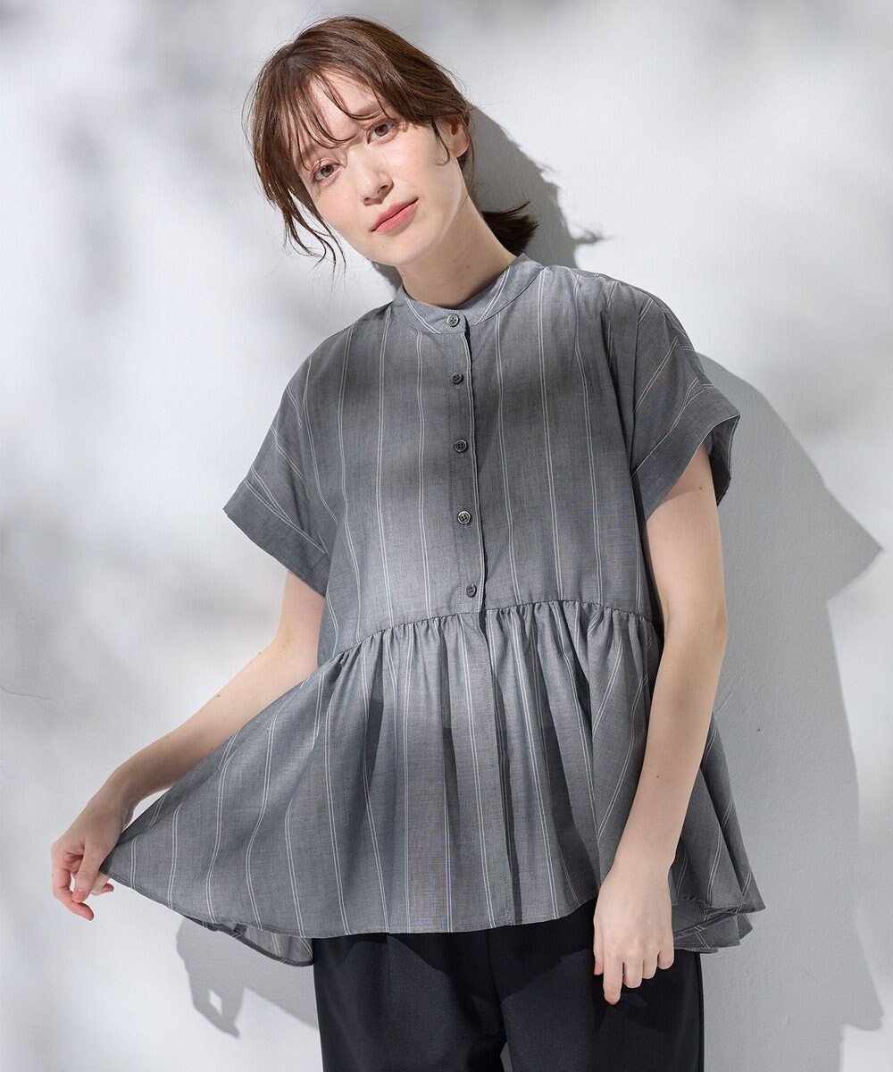 【エニー/ANY】の半袖ティアードブラウス インテリア・キッズ・メンズ・レディースファッション・服の通販 founy(ファニー) 　ファッション　Fashion　レディースファッション　Fashion for Women　トップス・カットソー　Cut & Sew Tops　シャツ・ブラウス・オフィスカジュアル　Elegant Blouses & Button-Ups　おすすめ　Recommended / Our Picks　インナー　Innerwear　シアー　Sheer, See-Through　タンク　Tank Top, Sleeveless Top　バランス　Balance, Style Balance　フェミニン　Feminine, Girly　半袖　Short Sleeve, Half Sleeve　夏　Summer　春　Spring　S/S・春夏　SS, Spring/Summer, Warm Season　チャコール×ストライプ|ID: prp329100004563865 ipo3291000000036272768