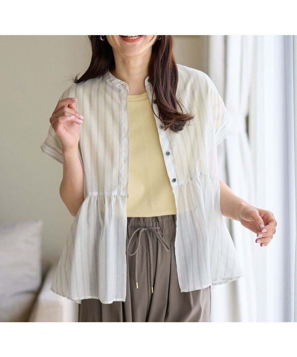 【エニー/ANY】の半袖ティアードブラウス インテリア・キッズ・メンズ・レディースファッション・服の通販 founy(ファニー) 　ファッション　Fashion　レディースファッション　Fashion for Women　トップス・カットソー　Cut & Sew Tops　シャツ・ブラウス・オフィスカジュアル　Elegant Blouses & Button-Ups　おすすめ　Recommended / Our Picks　インナー　Innerwear　シアー　Sheer, See-Through　タンク　Tank Top, Sleeveless Top　バランス　Balance, Style Balance　フェミニン　Feminine, Girly　半袖　Short Sleeve, Half Sleeve　夏　Summer　春　Spring　S/S・春夏　SS, Spring/Summer, Warm Season　オフ×ストライプ|ID: prp329100004563865 ipo3291000000036272769