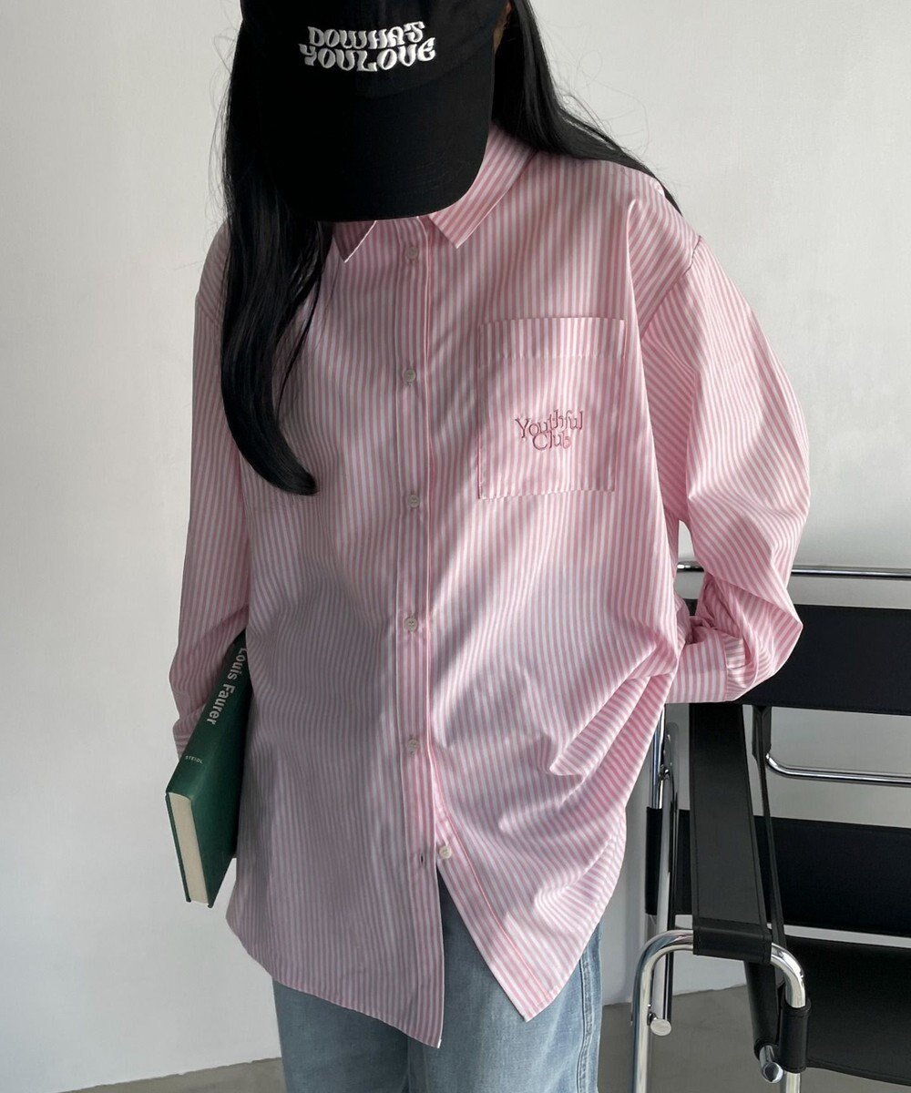 【ウィゴー/WEGO】の【冷房対策】刺繍ストライプBIGシャツ インテリア・キッズ・メンズ・レディースファッション・服の通販 founy(ファニー) 　ファッション　Fashion　レディースファッション　WOMEN　トップス・カットソー　Tops/Tshirt　シャツ/ブラウス　Shirts/Blouses　春　Spring　秋　Autumn/Fall　キャミ　Cami　ストライプ　Stripe　スマホ　Smartphone　スラックス　Slacks　デニム　Denim　トレンド　Trend　長袖　Long Sleeve　バランス　Balance　ビスチェ　Bustier　ビッグ　Big　羽織　Haori　ワンポイント　One Point　冬　Winter　S/S・春夏　Ss・Spring/Summer　再入荷　Restock/Back In Stock/Re Arrival　夏　Summer　ピンク|ID: prp329100004564044 ipo3291000000032275674