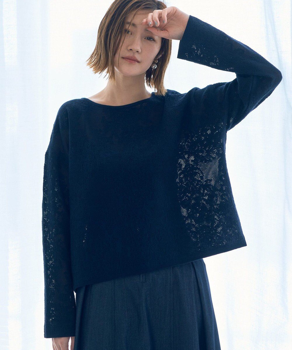 【イェッカ ヴェッカ/YECCA VECCA】のレース柄ニット インテリア・キッズ・メンズ・レディースファッション・服の通販 founy(ファニー) 　ファッション　Fashion　レディースファッション　WOMEN　トップス・カットソー　Tops/Tshirt　ニット　Knit Tops　おすすめ　Recommend　セーター　Sweater　デコルテ　Decolletage　ボックス　Box　ポケット　Pocket　レース　Race　ワイド　Wide　エレガント 上品　Elegant　再入荷　Restock/Back In Stock/Re Arrival　夏　Summer　春　Spring　S/S・春夏　Ss・Spring/Summer　Navy|ID: prp329100004564694 ipo3291000000032281702