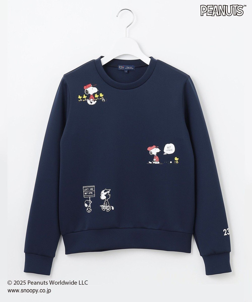 【23区 ゴルフ/NIJYUSANKU GOLF】の【WOMEN】『PEANUTS』コラボプリントトレーナー インテリア・キッズ・メンズ・レディースファッション・服の通販 founy(ファニー) 　ファッション　Fashion　レディースファッション　Fashion for Women　トップス・カットソー　Cut & Sew Tops　レディースパーカー・カジュアルフーディー　Casual Hoodies & Sweatshirts　スウェット・クルーネックトップス　Sweatshirts & Crewnecks / Relaxed Fit Sweat Tops　春　Spring　軽量　Lightweight, Ultra Light　スウェット / スエット　Sweatshirt, Sweatwear　スタイリッシュ　Stylish, Fashionable　ストレッチ　Stretch, Stretchy Fabric　フィット　Fit, Slim Fit　プリント　Print, Printed Pattern　ポロシャツ　Polo Shirt, Collared Tee　モックネック　Mock Neck, Short Turtleneck　S/S・春夏　SS, Spring/Summer, Warm Season　おすすめ　Recommended / Our Picks　夏　Summer　ゴルフ　Golf　ネイビー系|ID: prp329100004564729 ipo3291000000033552250