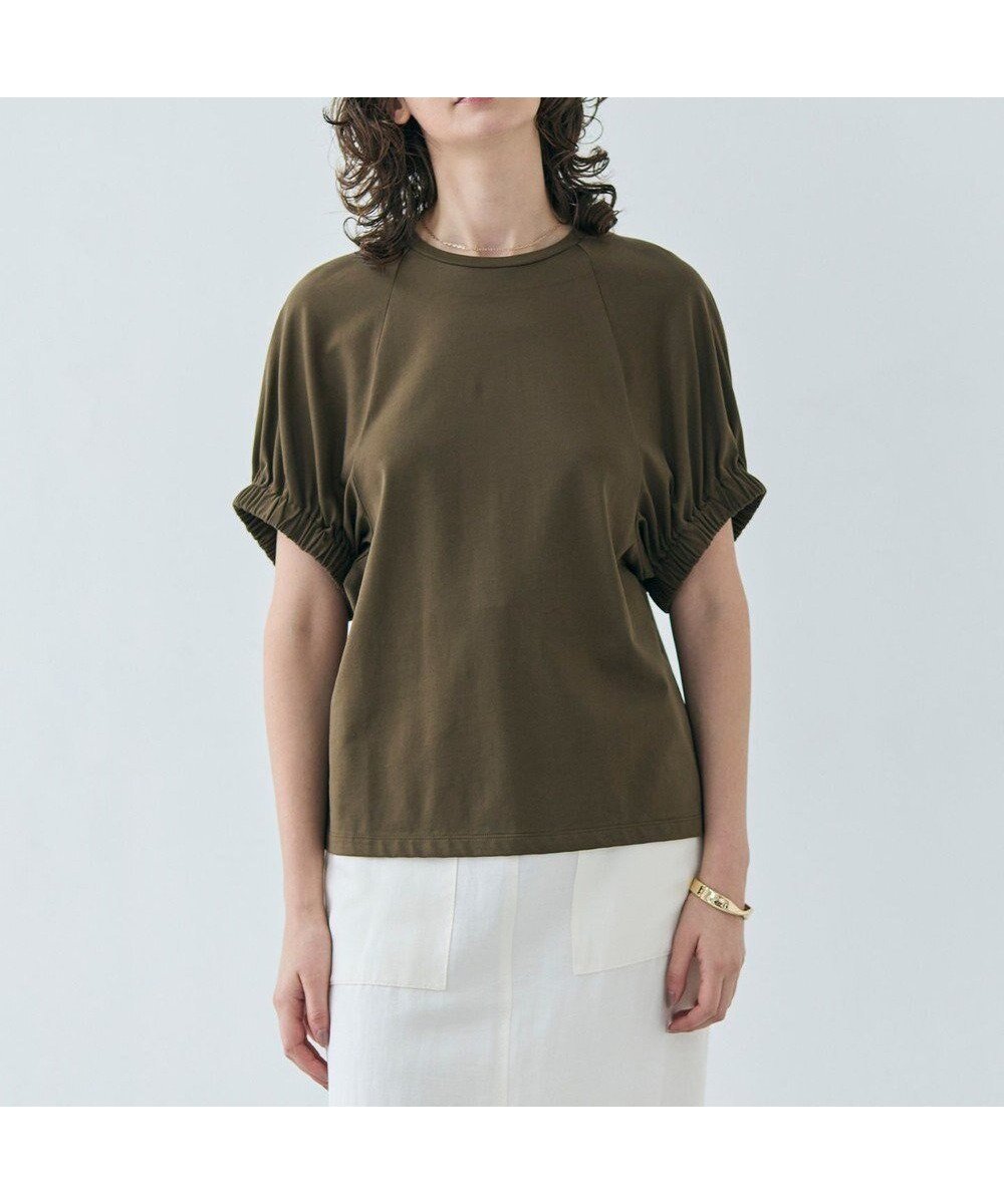 【ベイジ,/BEIGE,】の【洗える】STOCK / オーガニックコットン半袖ギャザートップス インテリア・キッズ・メンズ・レディースファッション・服の通販 founy(ファニー) 　ファッション　Fashion　レディースファッション　Fashion for Women　トップス・カットソー　Cut & Sew Tops　シャツ・ブラウス・オフィスカジュアル　Elegant Blouses & Button-Ups　ロングTシャツ・Tシャツ　Longline T-Shirts & Tees　カットソー・ベーシックTシャツ　Cut-and-Sewn Tops / Stretch Tees & Basics　カットソー　Cut and Sewn Top　ギャザー　Gathered, Ruffled　シンプル　Simple, Minimal　フォルム　Silhouette, Form　ベーシック　Basic, Essential　ロング　Long, Long-Length　エレガント 上品　Elegant　半袖　Short Sleeve, Half Sleeve　夏　Summer　春　Spring　S/S・春夏　SS, Spring/Summer, Warm Season　洗える　Machine Washable　Khaki|ID: prp329100004564735 ipo3291000000032708175
