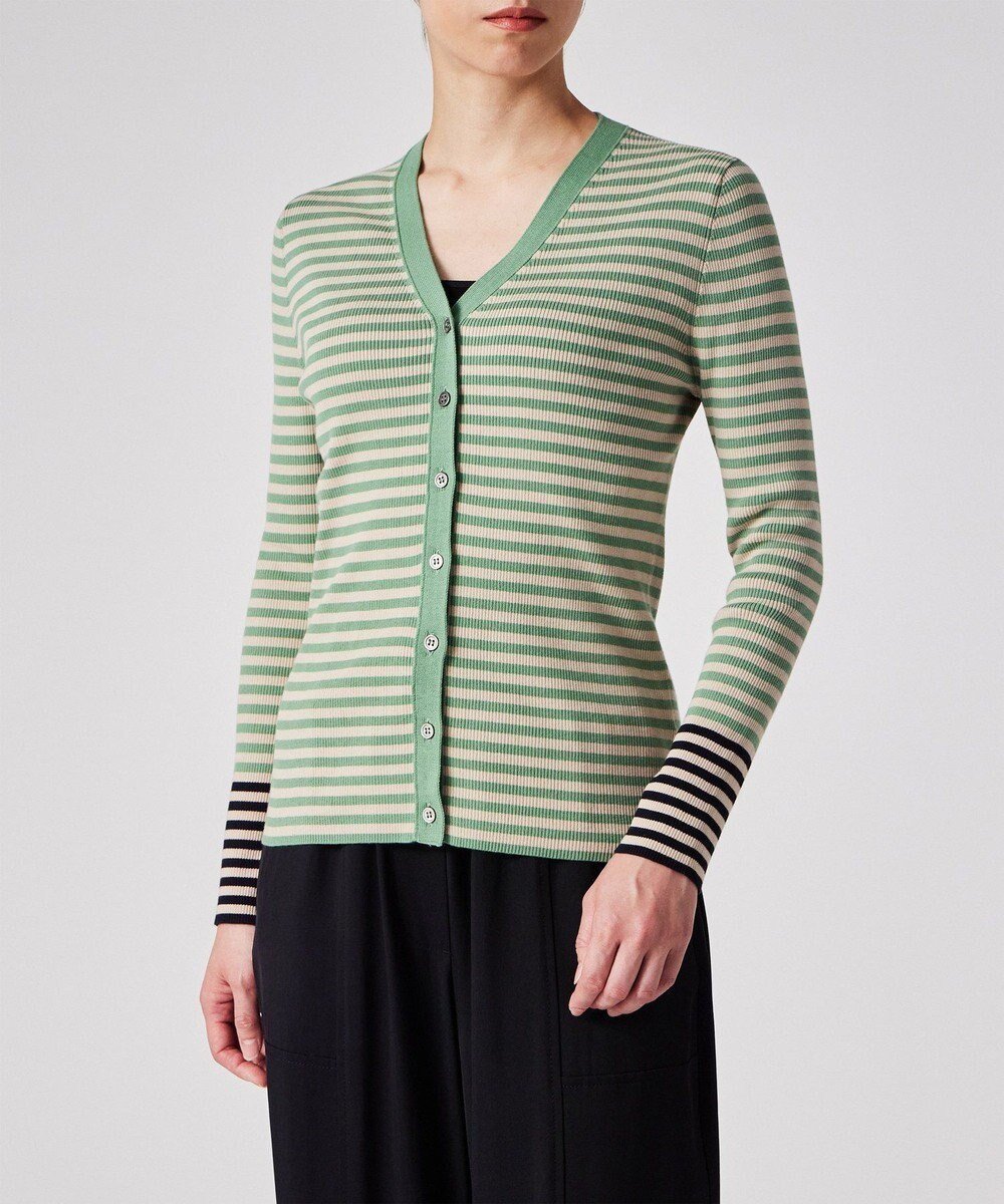 【ポール スミス/Paul Smith】の【洗える】リブ ボーダー カーディガン 人気、トレンドファッション・服の通販 founy(ファニー) 　ファッション　Fashion　レディースファッション　Fashion for Women　トップス・カットソー　Cut & Sew Tops　カーディガン・羽織り　Layered Style Cardigans　カーディガン　Cardigan, Knitwear　デニム　Denim, Jeans Material　フィット　Fit, Slim Fit　ボーダー　Border, Stripe　エレガント 上品　Elegant　夏　Summer　春　Spring　S/S・春夏　SS, Spring/Summer, Warm Season　洗える　Machine Washable　A/W・秋冬　Autumn/Winter　 other-1|ID: prp329100004564884 ipo3291000000033528991