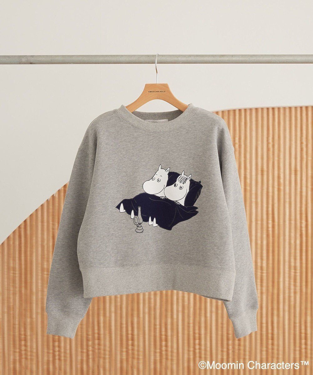 【アメリカンホリック/AMERICAN HOLIC】のMoomin フロッキープリント裏毛プルオーバー インテリア・キッズ・メンズ・レディースファッション・服の通販 founy(ファニー) 　ファッション　Fashion　レディースファッション　Fashion for Women　トップス・カットソー　Cut & Sew Tops　レディースパーカー・カジュアルフーディー　Casual Hoodies & Sweatshirts　カジュアルプルオーバー・ニットトップス　Pullovers & Knit Tops / Casual Pullovers　スウェット・クルーネックトップス　Sweatshirts & Crewnecks / Relaxed Fit Sweat Tops　スウェット / スエット　Sweatshirt, Sweatwear　夏　Summer　春　Spring　S/S・春夏　SS, Spring/Summer, Warm Season　Light Gray Mixture|ID: prp329100004564909 ipo3291000000032686764