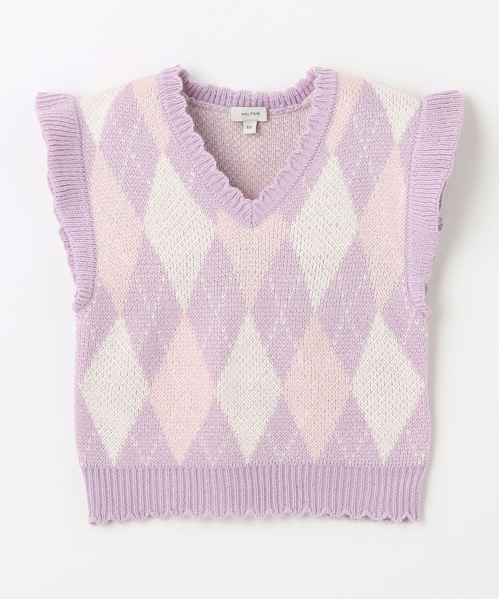 【エニファム/any FAM / KIDS】のアーガイル ニット ベスト インテリア・キッズ・メンズ・レディースファッション・服の通販 founy(ファニー) 　ファッション　Fashion　キッズファッション　KIDS Children’s Clothing　トップス・カットソー　Tops/Tees/Kids　洗える　Washable　スカラップ　Scalloped　フリル　Frills　ベスト　Vest　ポケット　Pocket　A/W・秋冬　Aw・Autumn/Winter・Fw・Fall-Winter　おすすめ　Recommend　ラベンダー系|ID: prp329100004565437 ipo3291000000032536483
