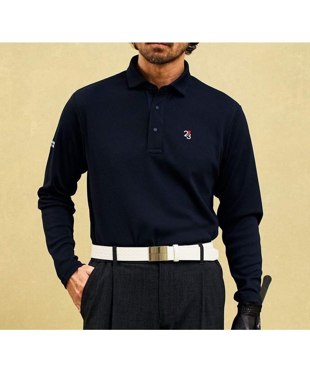【23区 ゴルフ/23区GOLF / MEN】の【MEN】ミニワッフル長袖ポロ インテリア・キッズ・メンズ・レディースファッション・服の通販 founy(ファニー) ファッション Fashion メンズファッション Fashion for Men トップス・カットソー Cut & Sew Tops メンズシャツ Shirts ポロシャツ / きれいめカジュアルスタイル Polo Shirts 春 Spring 吸水 Absorbent, Quick-Dry スリム Slim, Slim Fit 長袖 Long Sleeve, Full Sleeve パターン Pattern, Design Print フィット Fit, Slim Fit ポロシャツ Polo Shirt, Collared Tee ワッフル Waffle, Waffle Knit S/S・春夏 SS, Spring/Summer, Warm Season 夏 Summer エレガント 上品 Elegant ゴルフ Golf ネイビー系|ID: prp329100004565438 ipo3291000000033512577