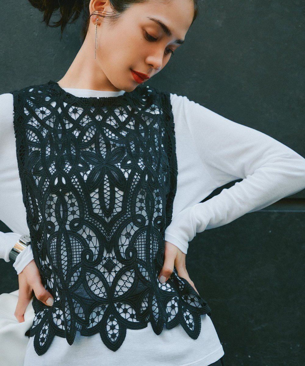 【23区/NIJYUSANKU】の【洗える】エンブロイダリーレース ニットベスト 人気、トレンドファッション・服の通販 founy(ファニー) 　ファッション　Fashion　レディースファッション　WOMEN　アウター　Coat Outerwear　トップス・カットソー　Tops/Tshirt　ニット　Knit Tops　ベスト/ジレ　Gilets/Vests　春　Spring　洗える　Washable　カットソー　Cut And Sew　カーディガン　Cardigan　ケミカル　Chemical　スカラップ　Scalloped　ストレッチ　Stretch　スリット　Slit　タンク　Tank　ベスト　Vest　レース　Race　S/S・春夏　Ss・Spring/Summer　再入荷　Restock/Back In Stock/Re Arrival　夏　Summer　2025年　2025　2025春夏・S/S　Ss,Spring/Summer,2025　 other-1|ID: prp329100004565449 ipo3291000000032287479