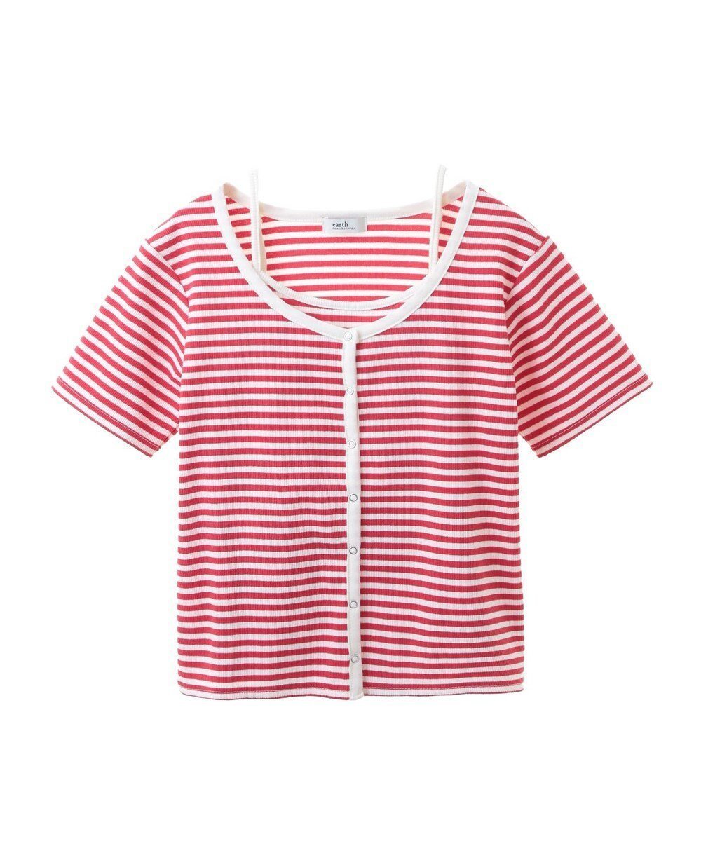 【アースミュージックアンドエコロジー/earth music&ecology】のSET2点ボーダーカーディガン+キャミ インテリア・キッズ・メンズ・レディースファッション・服の通販 founy(ファニー) ファッション Fashion レディースファッション Fashion for Women トップス・カットソー Cut & Sew Tops カーディガン・羽織り Layered Style Cardigans キャミソール&ノースリーブ Camisoles & Sleeveless Tops アンサンブル Ensemble Set カーディガン Cardigan, Knitwear キャミ Camisole, Cami Top キャミソール Camisole, Spaghetti Strap Top シンプル Simple, Minimal フォルム Silhouette, Form ボーダー Border, Stripe ポケット Pocket, Pocket Detail ラップ Wrap, Wrap Design A/W・秋冬 Autumn/Winter Red|ID: prp329100004565530 ipo3291000000034245518