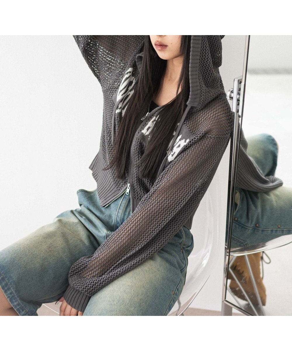 【ウィゴー/WEGO】のジャガードメッシュパーカー インテリア・キッズ・メンズ・レディースファッション・服の通販 founy(ファニー) 　ファッション　Fashion　レディースファッション　WOMEN　トップス・カットソー　Tops/Tshirt　パーカ　Sweats　NEW・新作・新着・新入荷　New Arrivals　おすすめ　Recommend　インナー　Inner　キャミ　Cami　サマー　Summer　ショート　Short　スマホ　Smartphone　タンク　Tank　デニム　Denim　トレンド　Trend　ハーフ　Half　パーカー　Hoodie　フリル　Frills　フロント　Front　ボトム　Bottom　メッシュ　Mesh　夏　Summer　春　Spring　S/S・春夏　Ss・Spring/Summer　長袖　Long Sleeve　ダークグレー|ID: prp329100004565566 ipo3291000000032288531