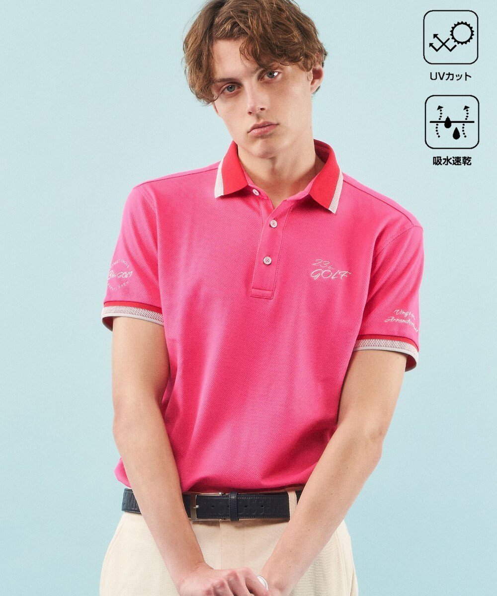 【23区 ゴルフ/23区GOLF / MEN】の【MEN】【UVケア/吸水速乾】ハニカムカノコ 半袖ポロシャツ インテリア・キッズ・メンズ・レディースファッション・服の通販 founy(ファニー) 　ファッション　Fashion　メンズファッション　Fashion for Men　トップス・カットソー　Cut & Sew Tops　メンズシャツ　Shirts　ポロシャツ / きれいめカジュアルスタイル　Polo Shirts　春　Spring　クール　Cool, Chic　今季　This Season, Current Season　吸水　Absorbent, Quick-Dry　ストレッチ　Stretch, Stretchy Fabric　スポーティ　Sporty, Casual Athletic　ベーシック　Basic, Essential　ポロシャツ　Polo Shirt, Collared Tee　半袖　Short Sleeve, Half Sleeve　メランジ　Melange, Mixed Yarn　ロング　Long, Long-Length　S/S・春夏　SS, Spring/Summer, Warm Season　夏　Summer　2024年　2024　2024春夏・S/S　Spring/Summer 2024 SS24　エレガント 上品　Elegant　ピンク系|ID: prp329100004567772 ipo3291000000035083987