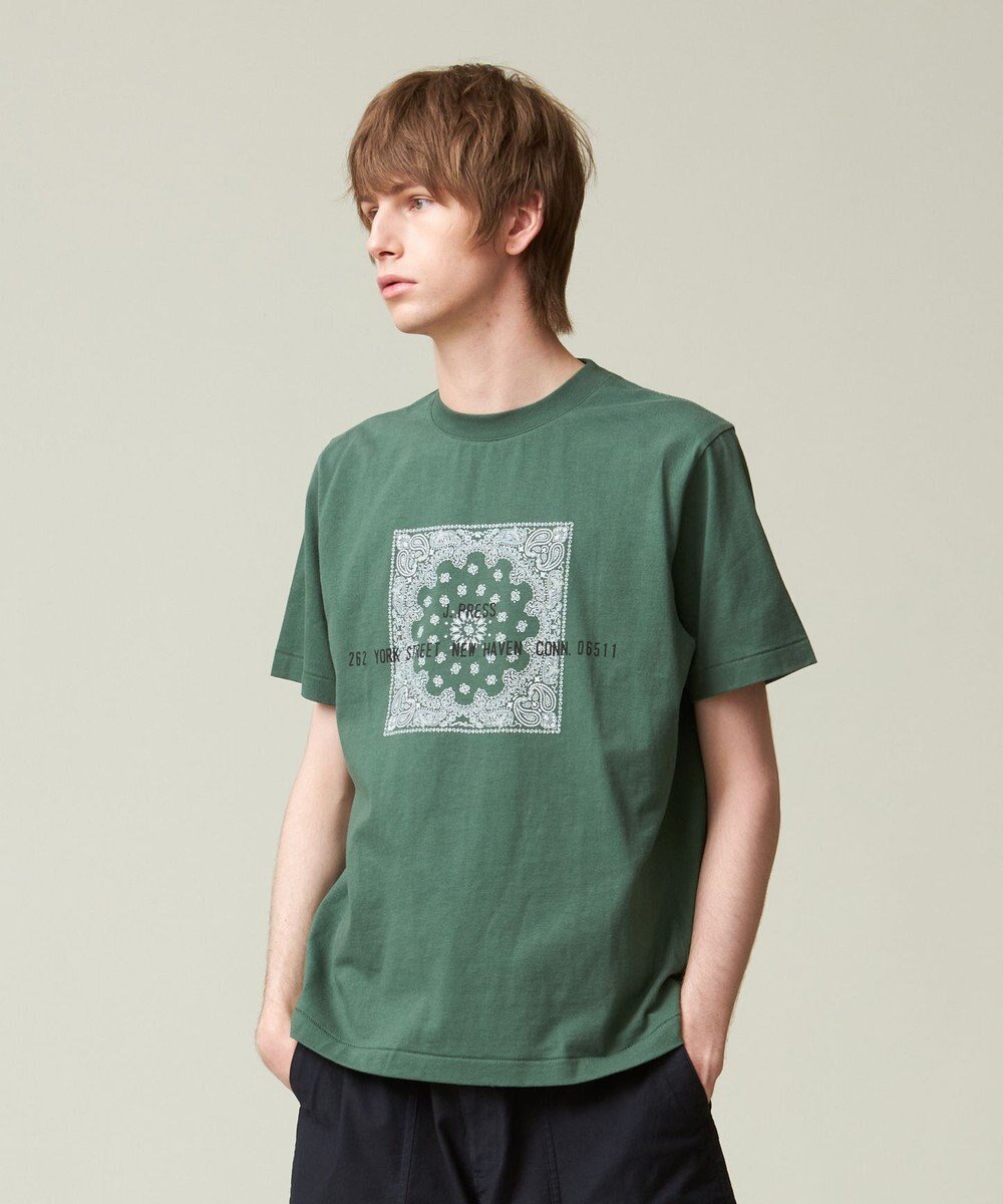 【ジェイ プレス/J.PRESS / MEN】のペイズリーバンダナプリントTシャツ インテリア・キッズ・メンズ・レディースファッション・服の通販 founy(ファニー) 　ファッション　Fashion　メンズファッション　Men's Style Online　トップス・カットソー　Tops/Tshirt/Men　シャツ　Shirts　ヴィンテージ　Vintage　春　Spring　カットソー　Cut And Sew　ジャケット　Jacket　S/S・春夏　Ss・Spring/Summer　再入荷　Restock/Back In Stock/Re Arrival　夏　Summer　スモーキーグリーン系|ID: prp329100004567790 ipo3291000000032309352